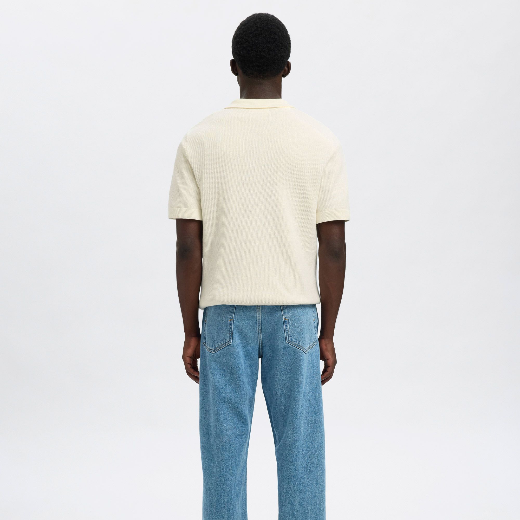 Selected Knit Structure Open Polo Heren