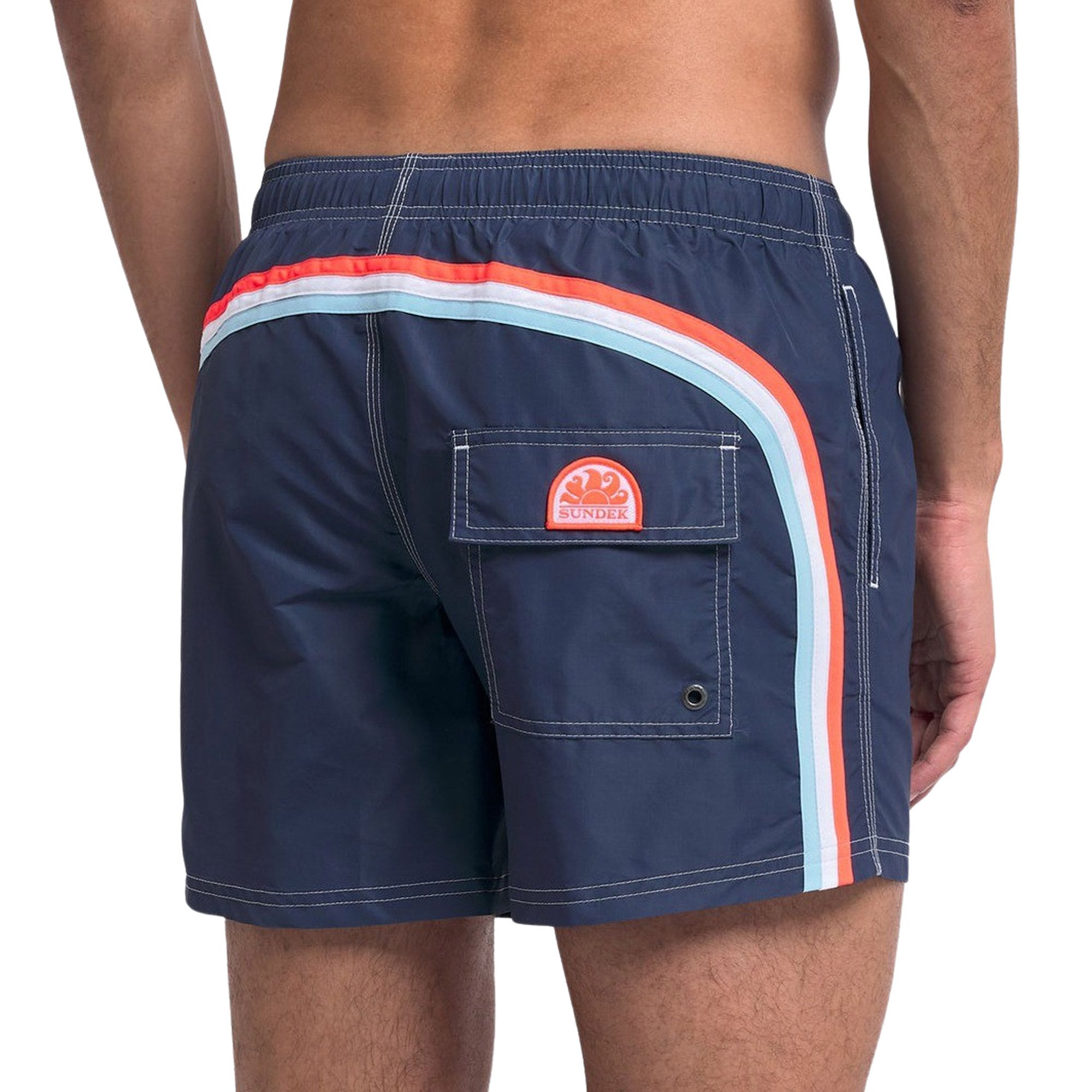 Sundek Blauw - Oranje - Wit - Licht Blauw Stretch Waist Zwemshort Heren