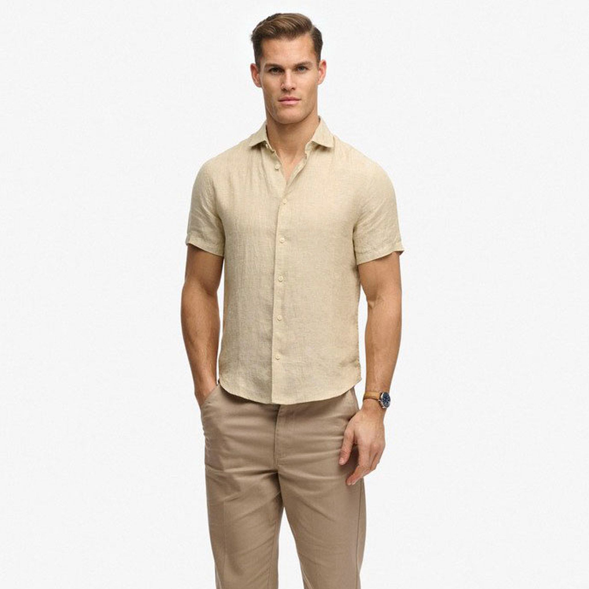 Shirt Superdry Riviera S/S Linnen Hommes
