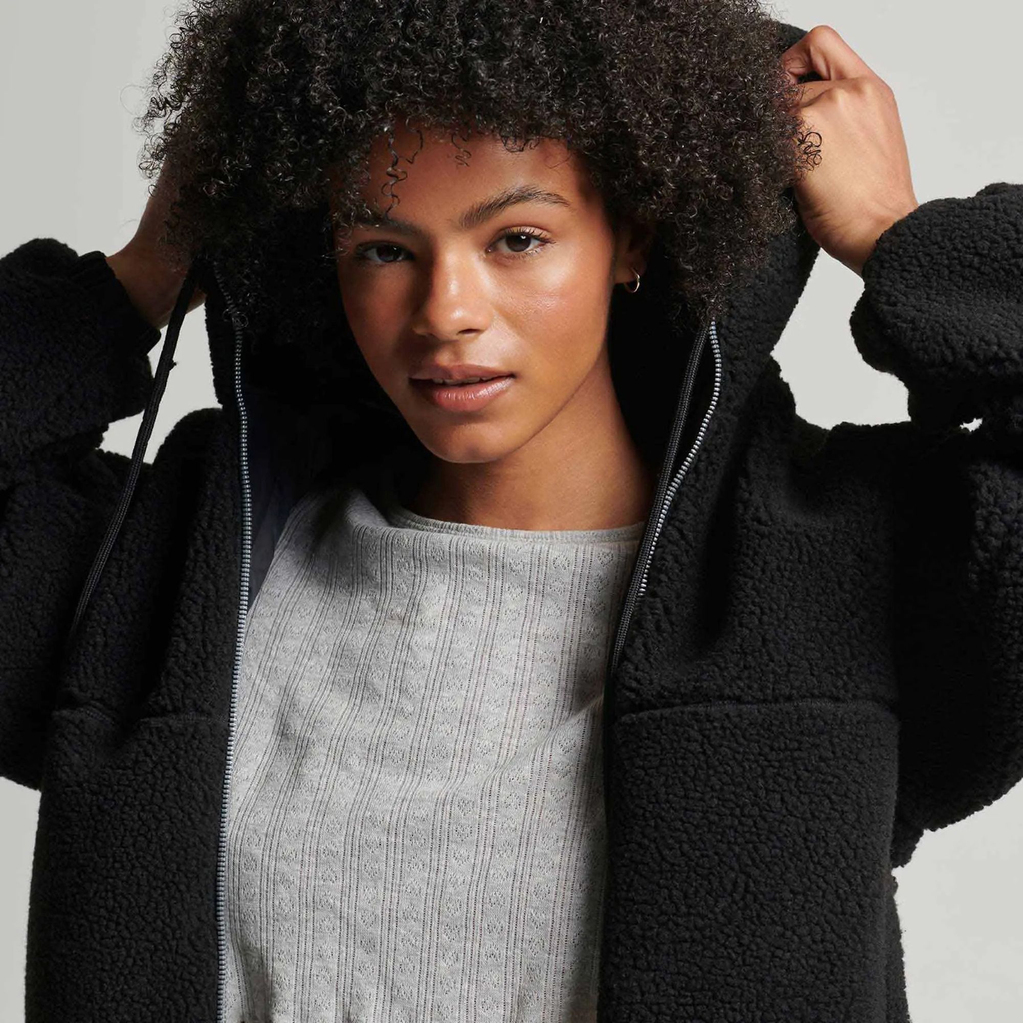 Superdry Code SL Borg Zip Thru Hooded Jas Dames