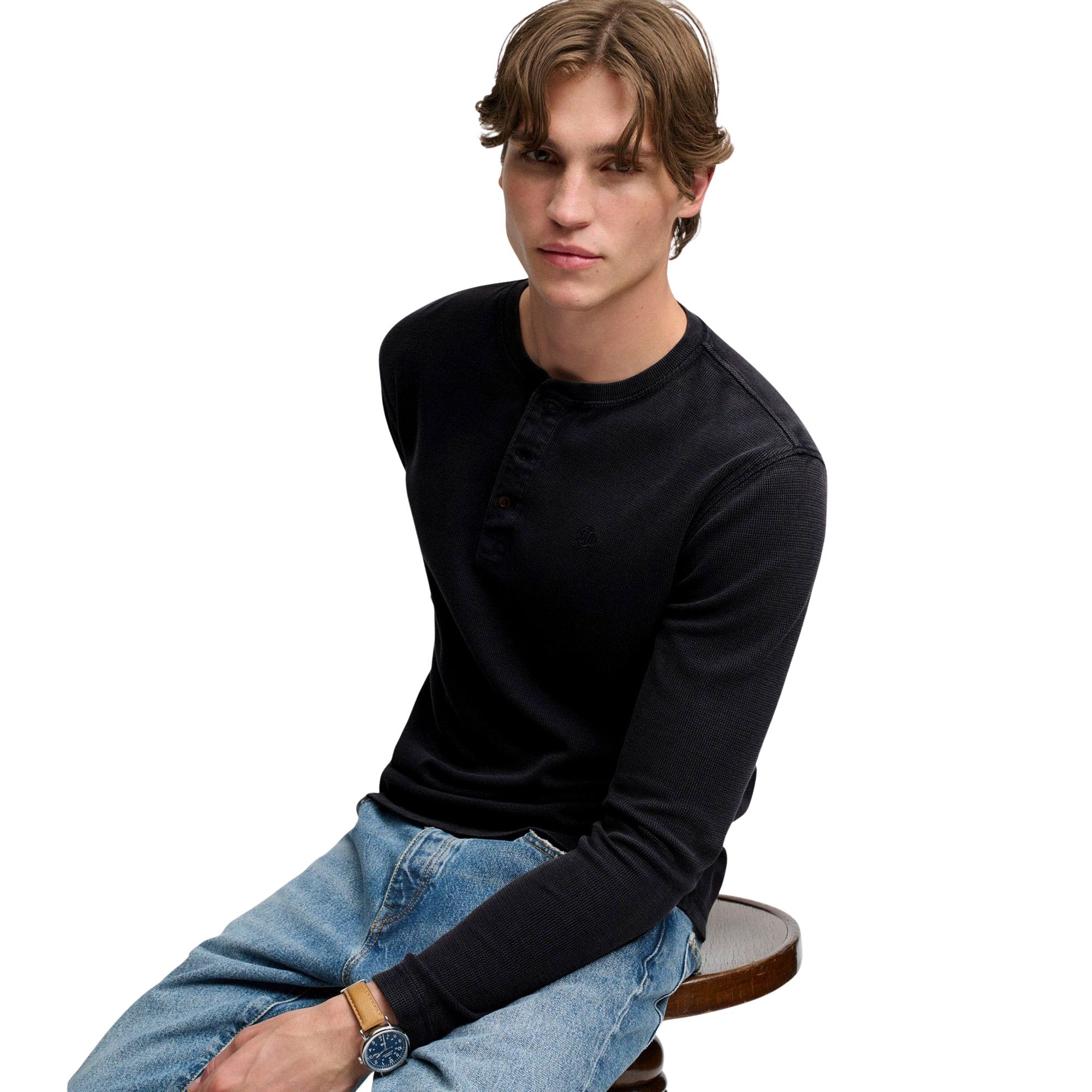 Shirt Superdry Waffle Henley LS Hommes