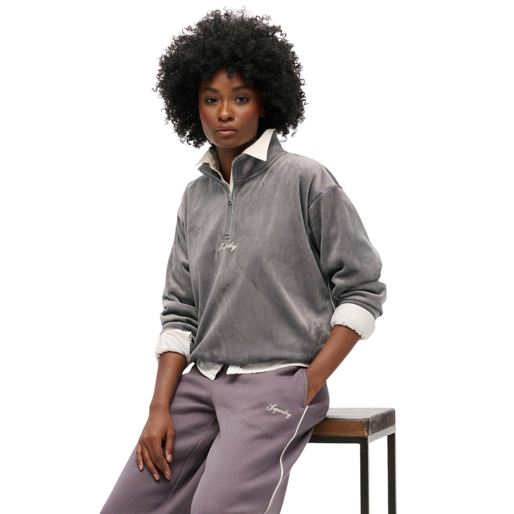 Superdry Country Club Velours Half Zip Trui Dames