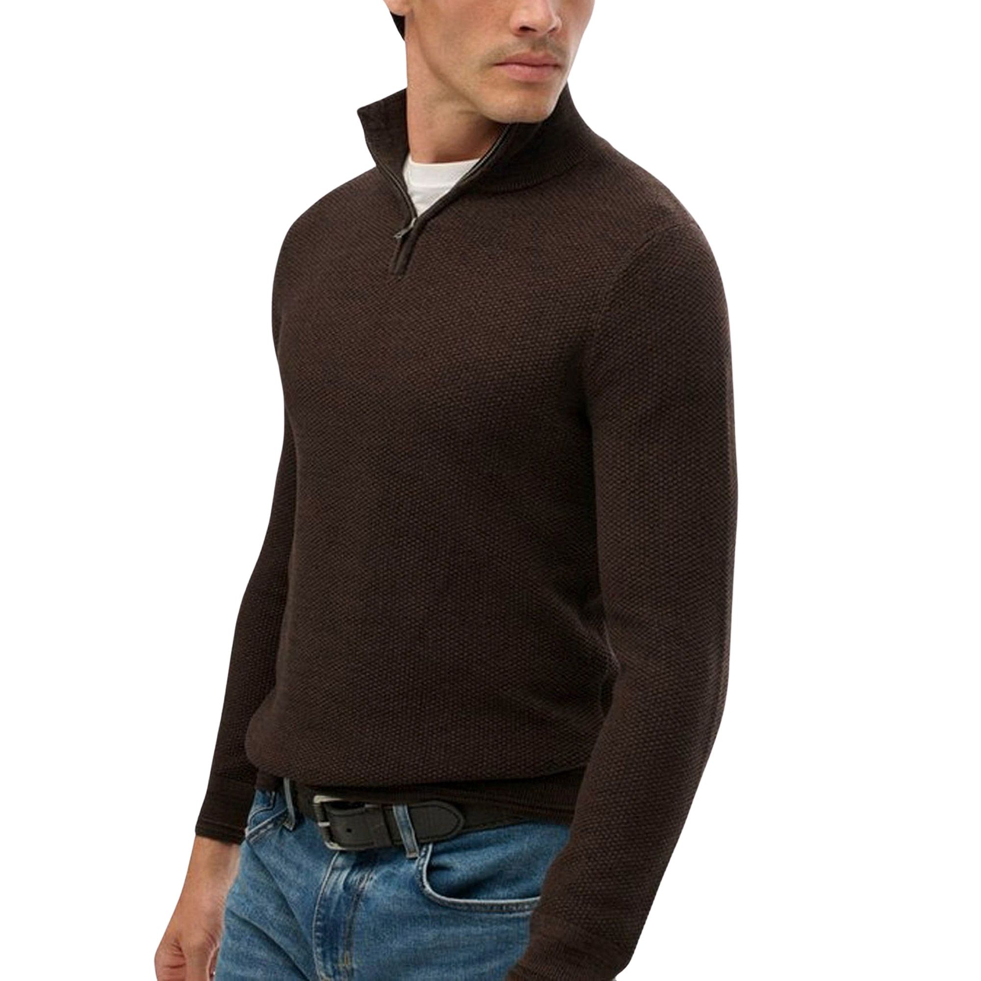 Superdry Cotton Texture Henley Half Zip Sweater Heren