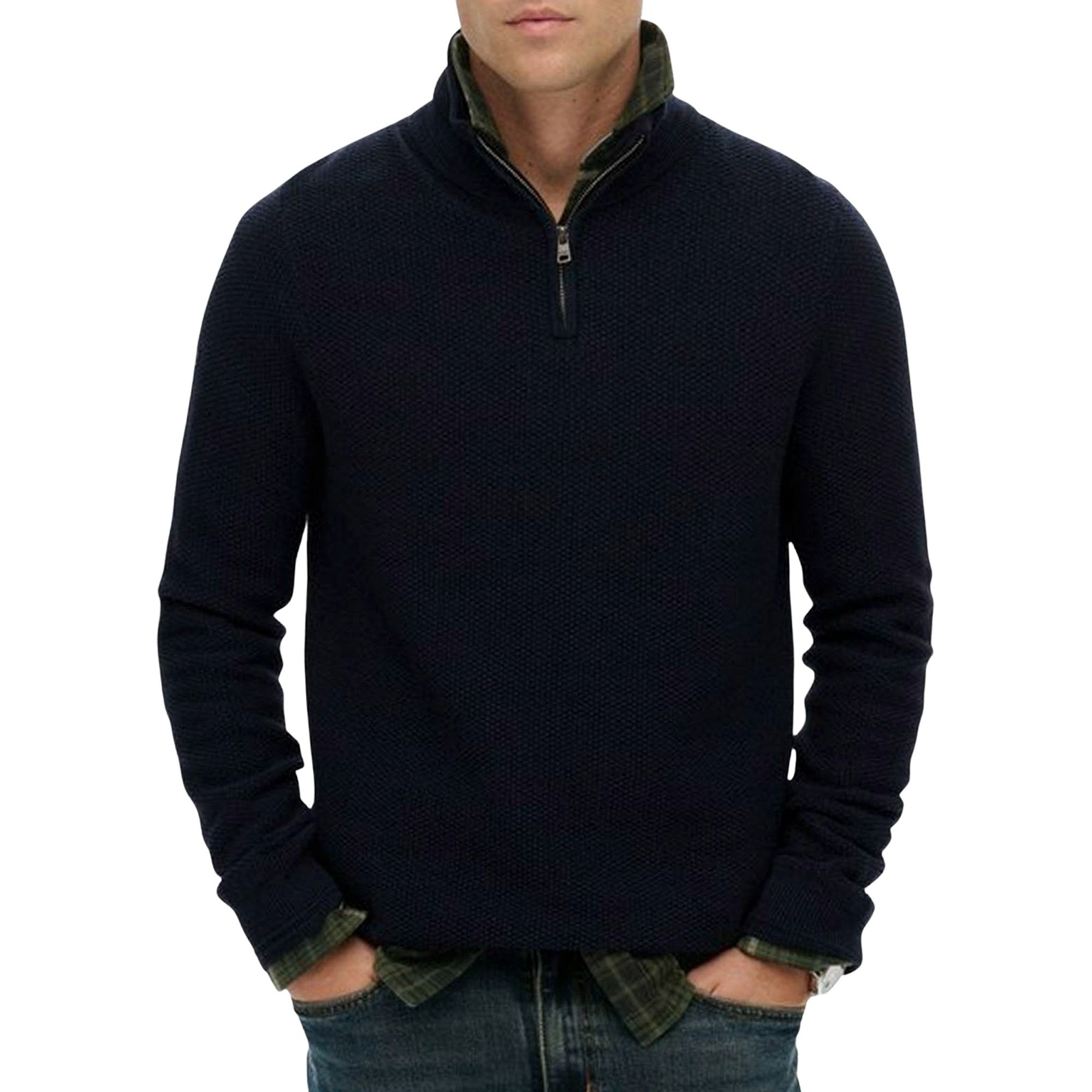 Superdry Cotton Texture Henley Half Zip Sweater Heren