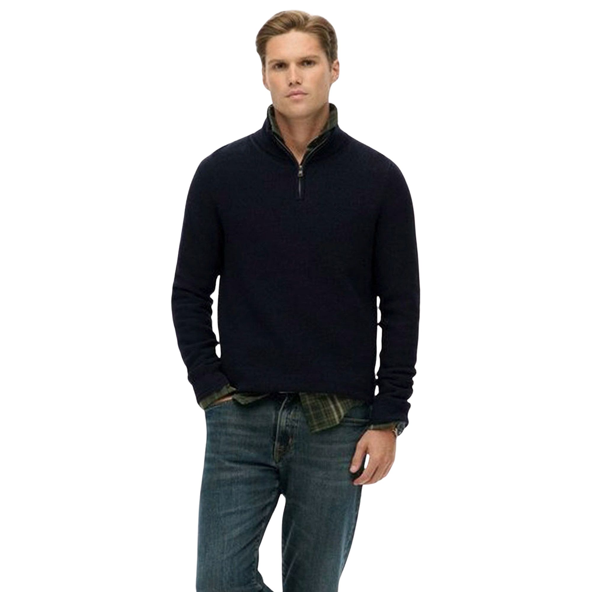 Superdry Cotton Texture Henley Half Zip Sweater Heren