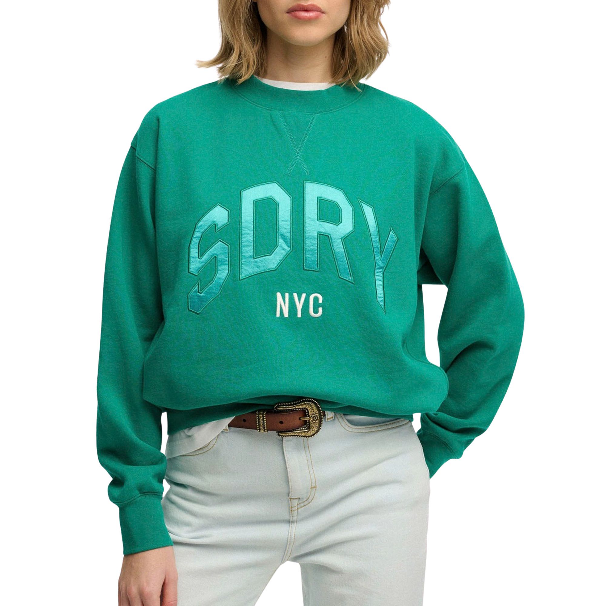 Superdry Varsity Satin Applique Crew Sweater Dames