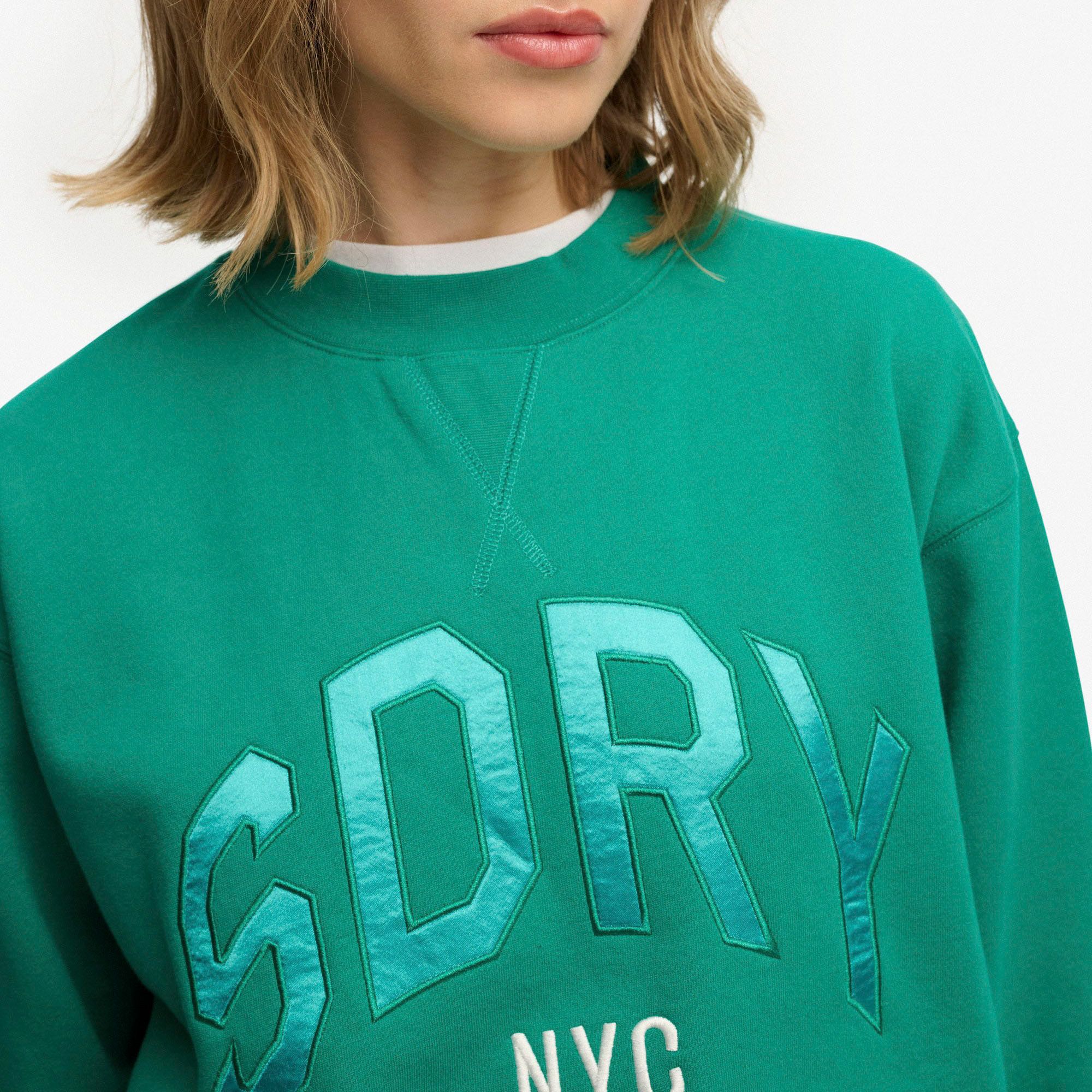 Superdry Varsity Satin Applique Crew Sweater Dames