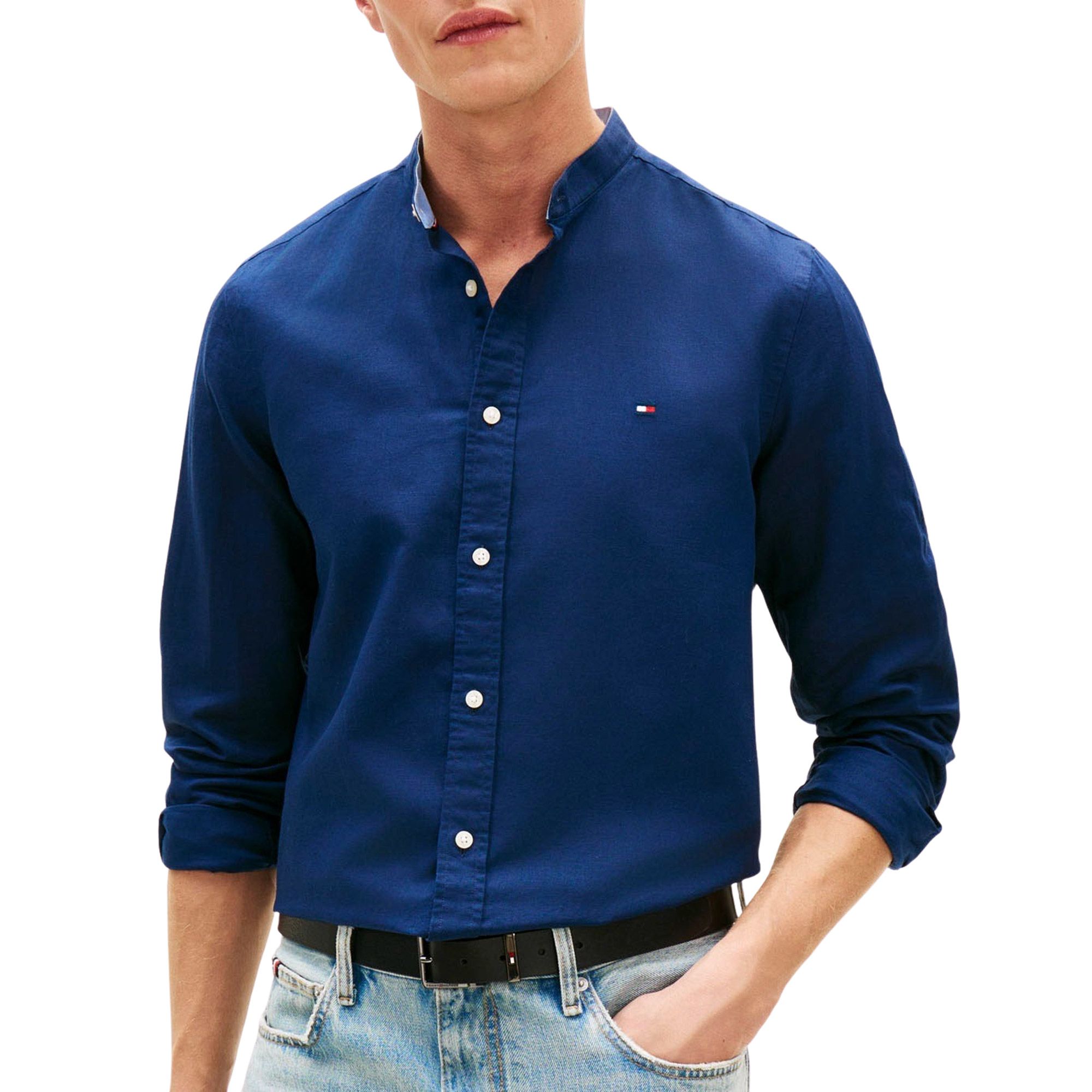 Tommy Hilfiger Linnen Blend Standing Collar Overhemd Heren