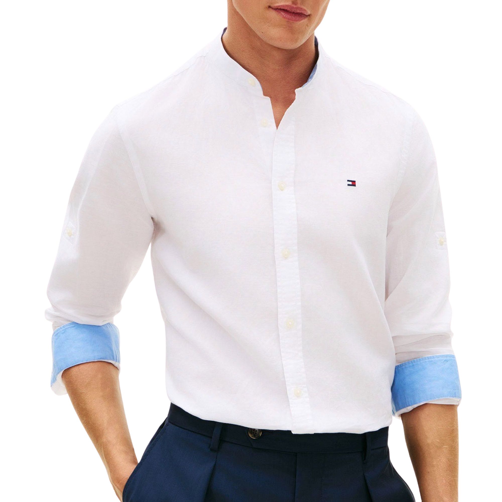 Tommy Hilfiger Linnen Blend Standing Collar Overhemd Heren