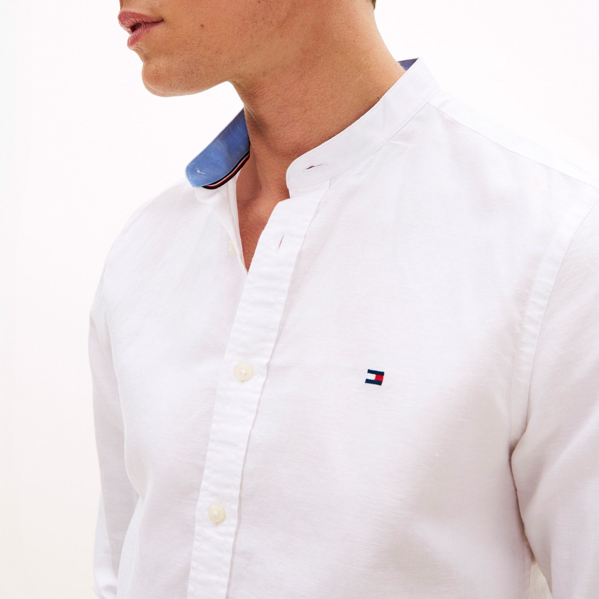 Tommy Hilfiger Linnen Blend Standing Collar Overhemd Heren