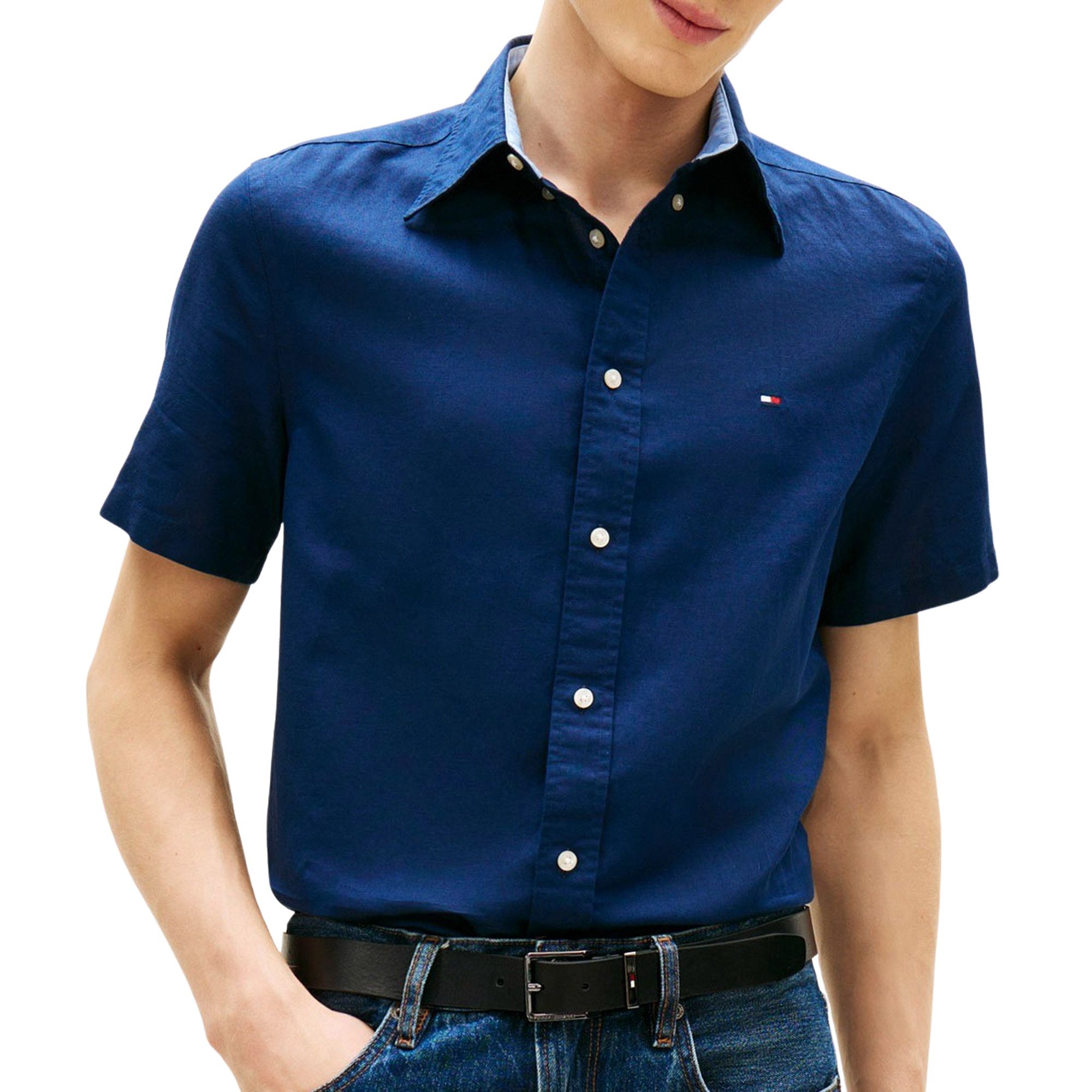 Tommy Hilfiger Linnen Blend Solid SS Overhemd Heren