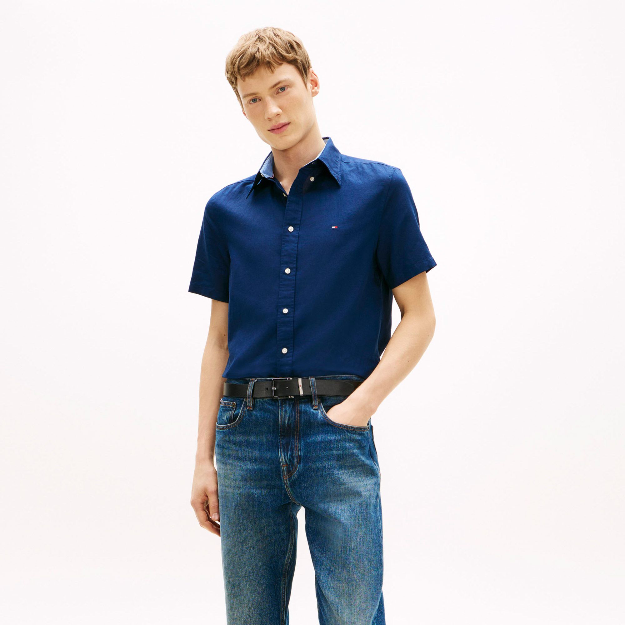 Tommy Hilfiger Linnen Blend Solid SS Overhemd Heren