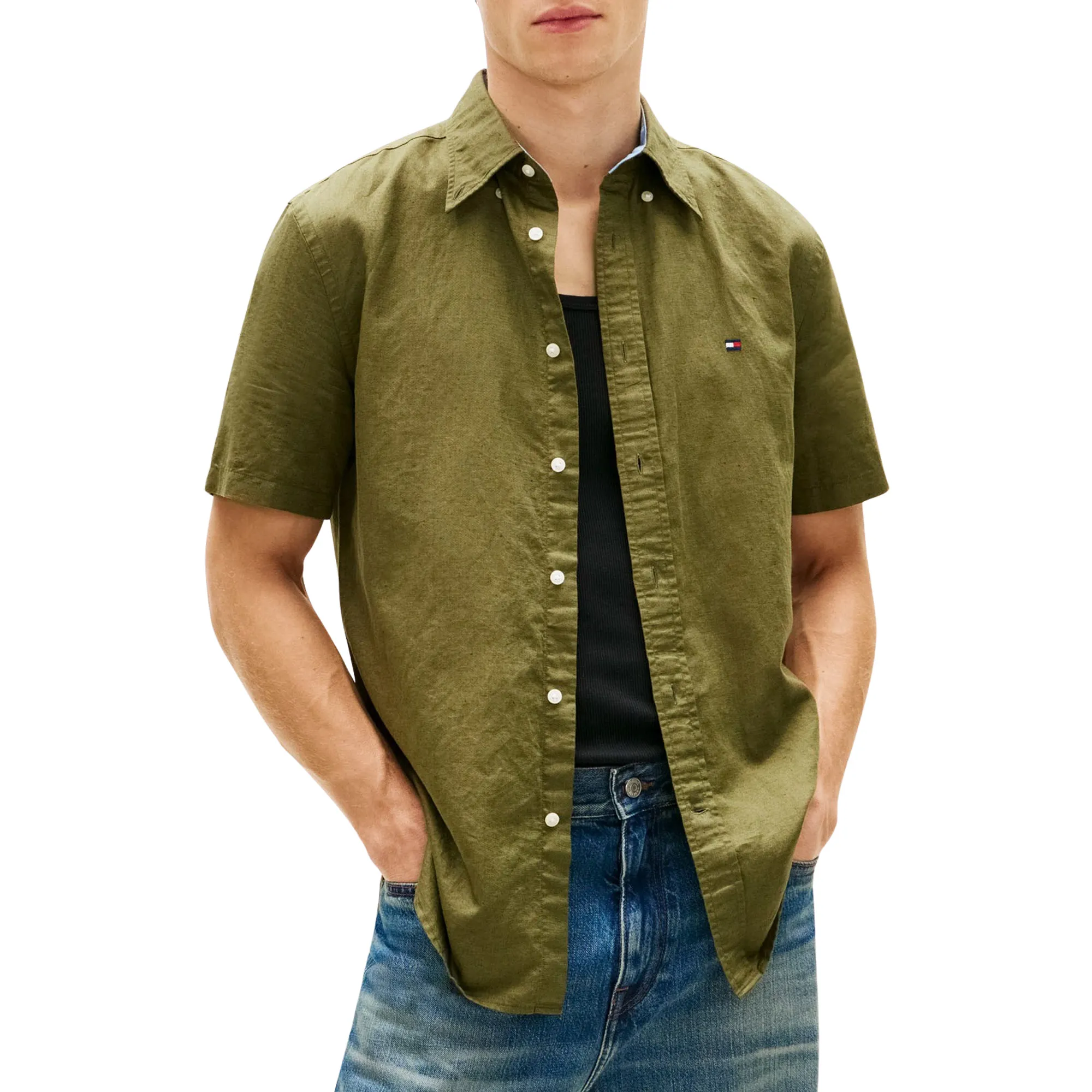 Tommy Hilfiger Linnen Blend Solid SS Overhemd Heren