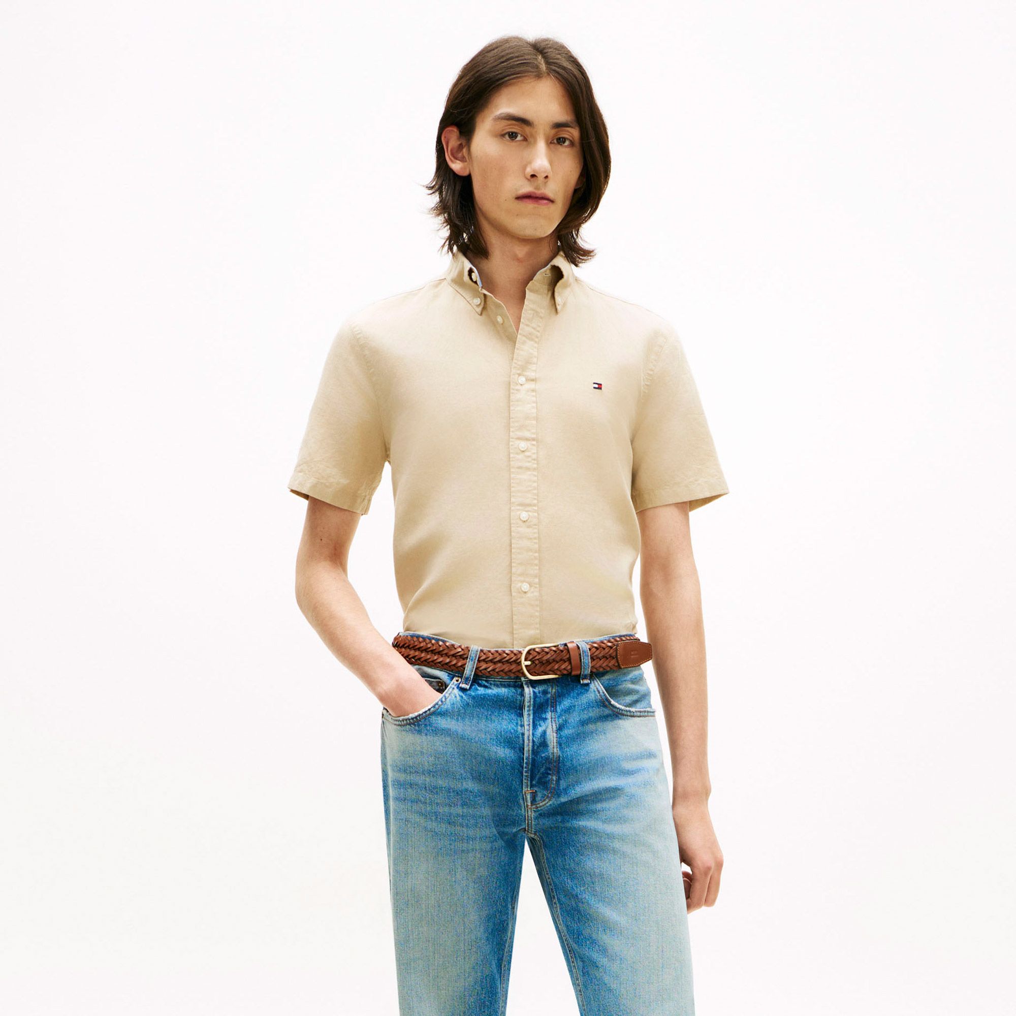 Tommy Hilfiger Linnen Blend Solid SS Overhemd Heren