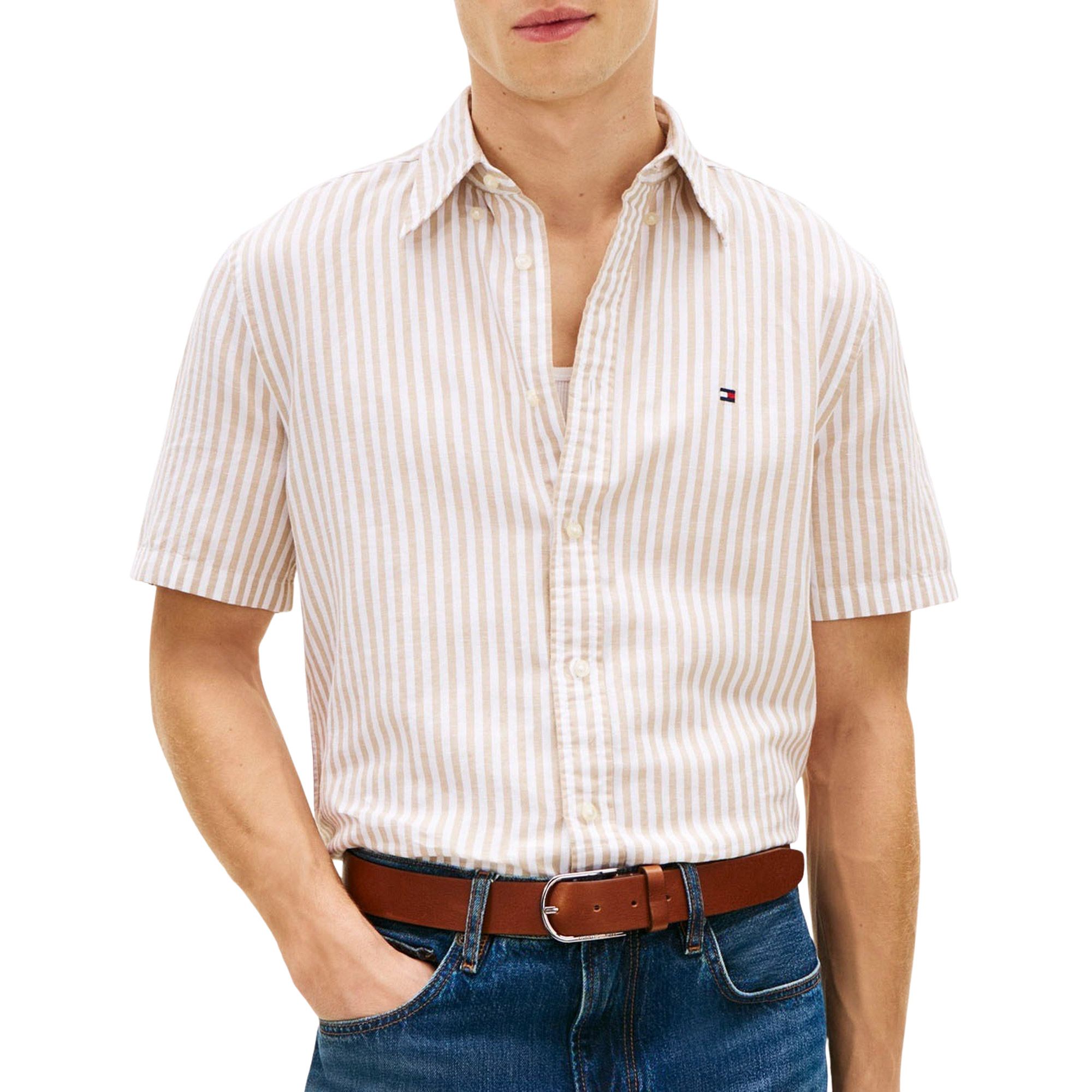 Tommy Hilfiger Linnen Blend Bengal Stripe SS Overhemd Heren