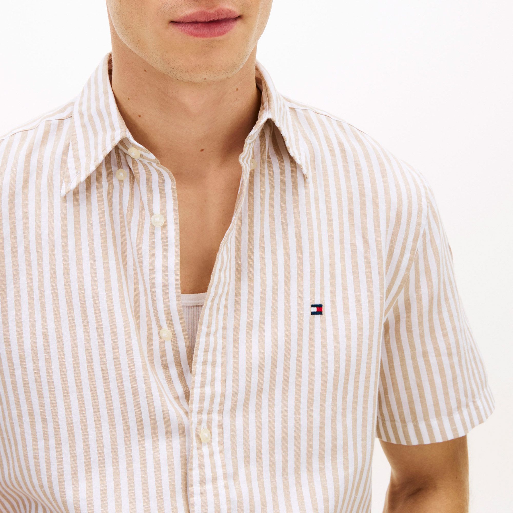 Tommy Hilfiger Linnen Blend Bengal Stripe SS Overhemd Heren