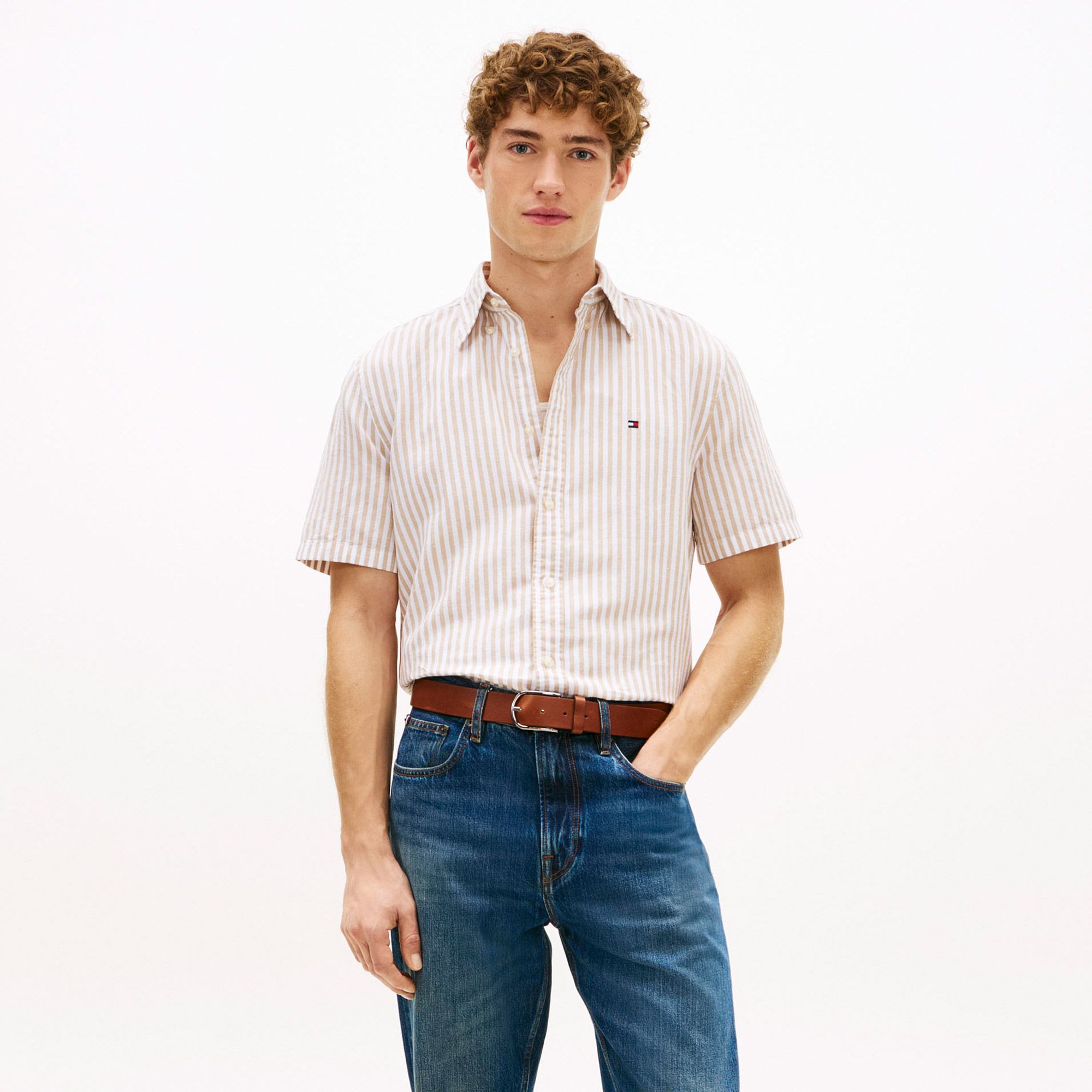 Tommy Hilfiger Linnen Blend Bengal Stripe SS Overhemd Heren