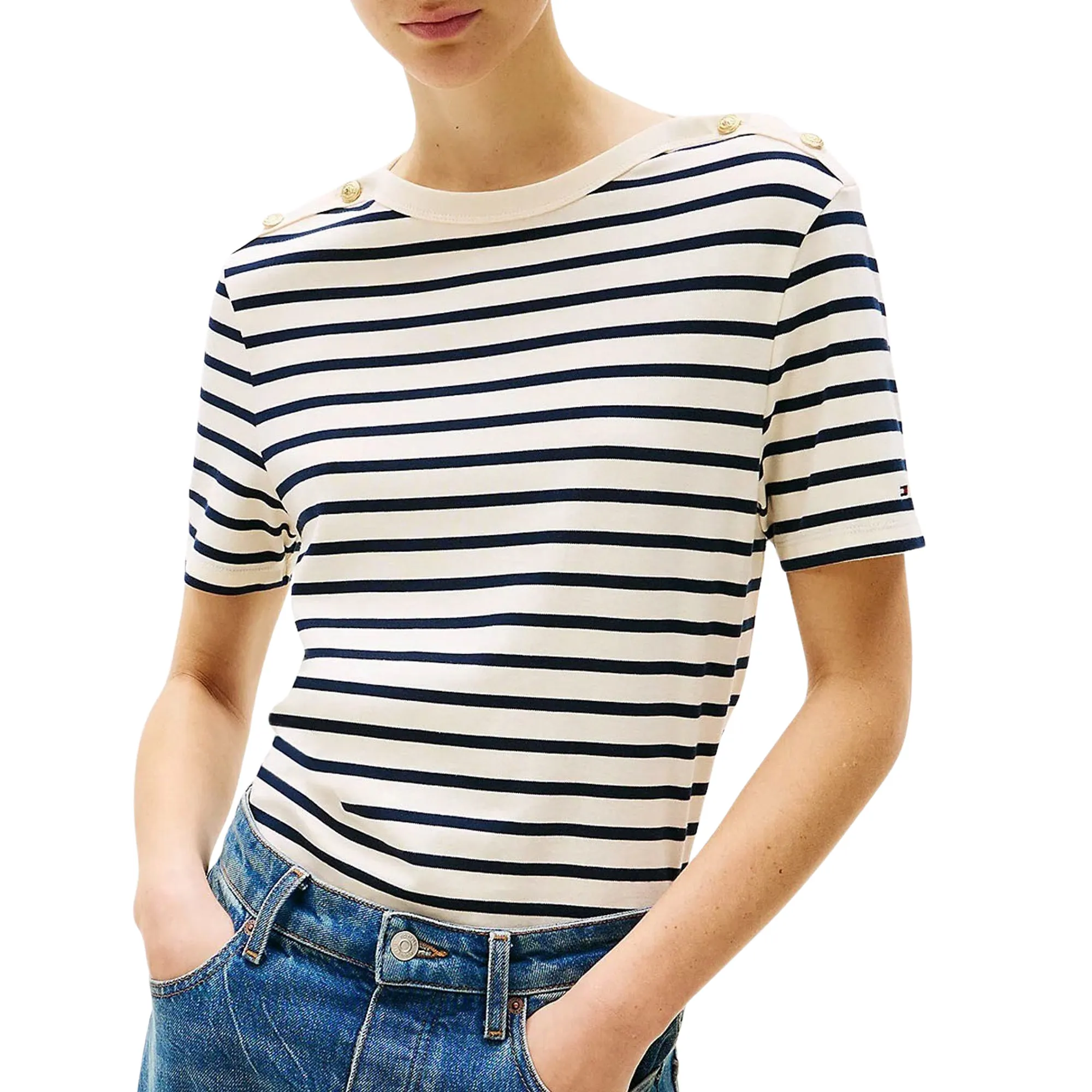 Tommy Hilfiger Regular Stripe Gold Button Shirt Dames