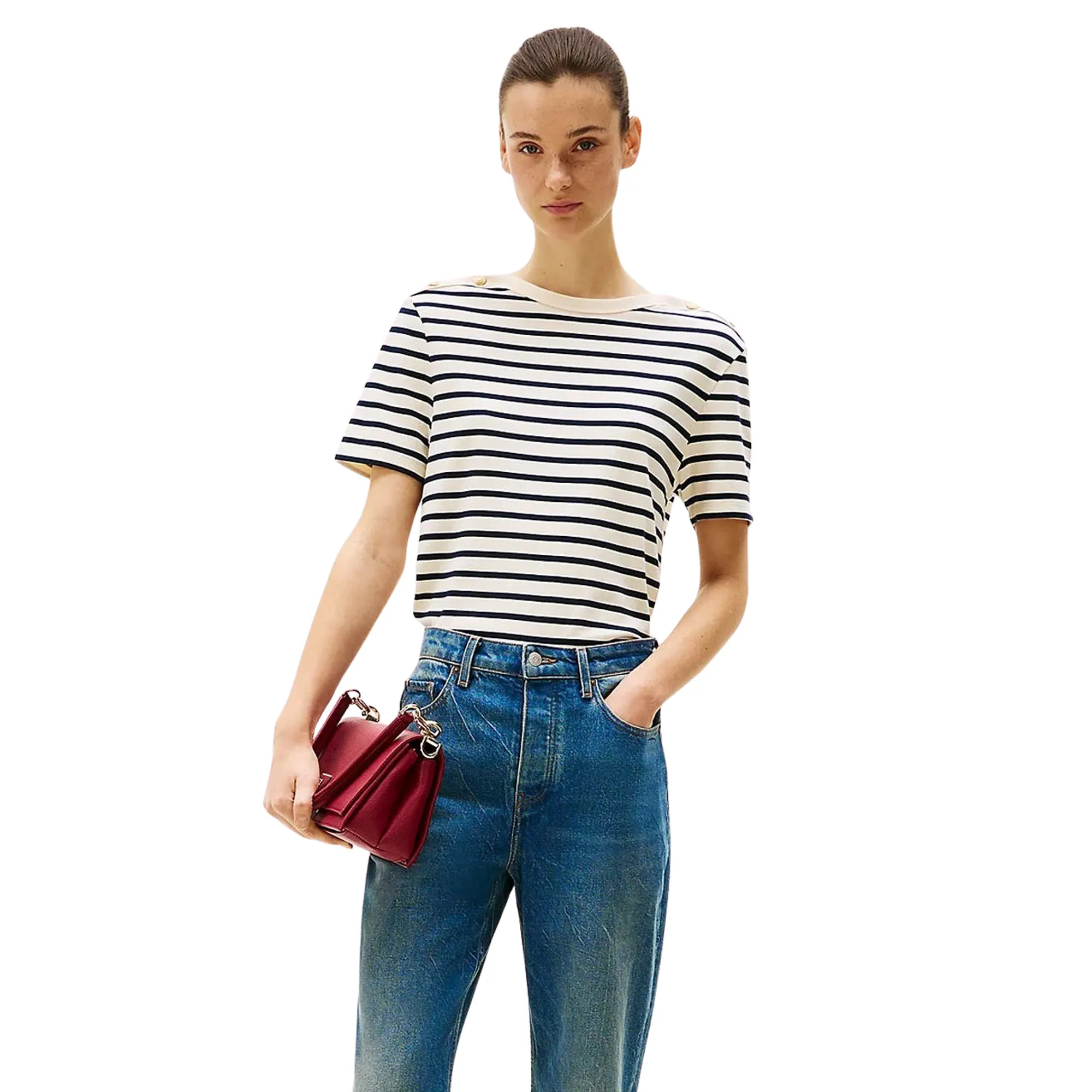 Tommy Hilfiger Regular Stripe Gold Button Shirt Dames