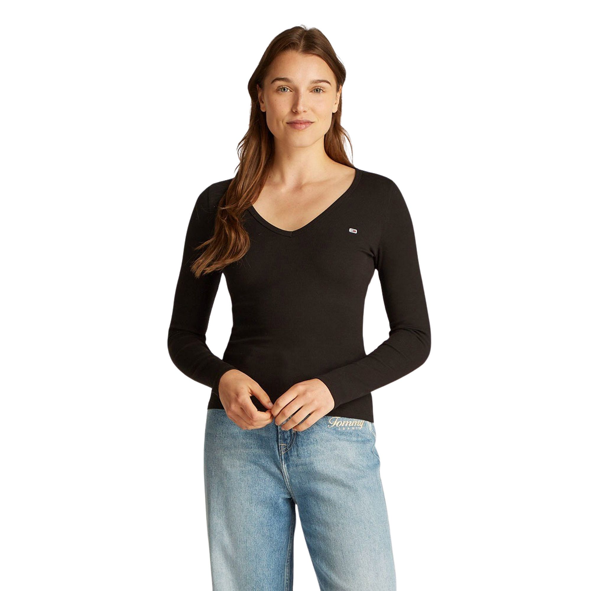 Tommy Hilfiger Slim Essential Rib V-neck Longsleeve Shirt Dames