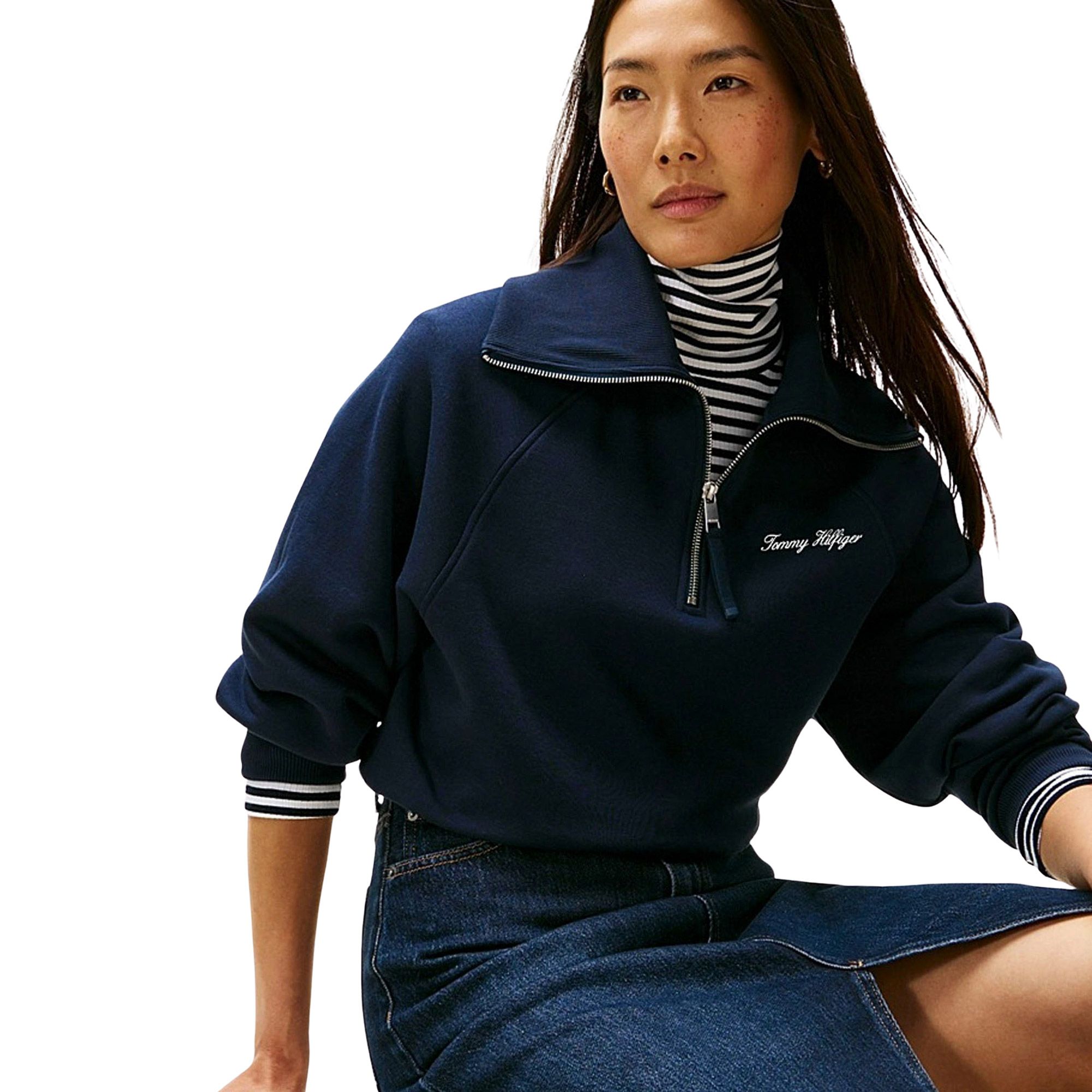 Tommy Hilfiger Classic Script Fleece Half Knit Sweater Dames