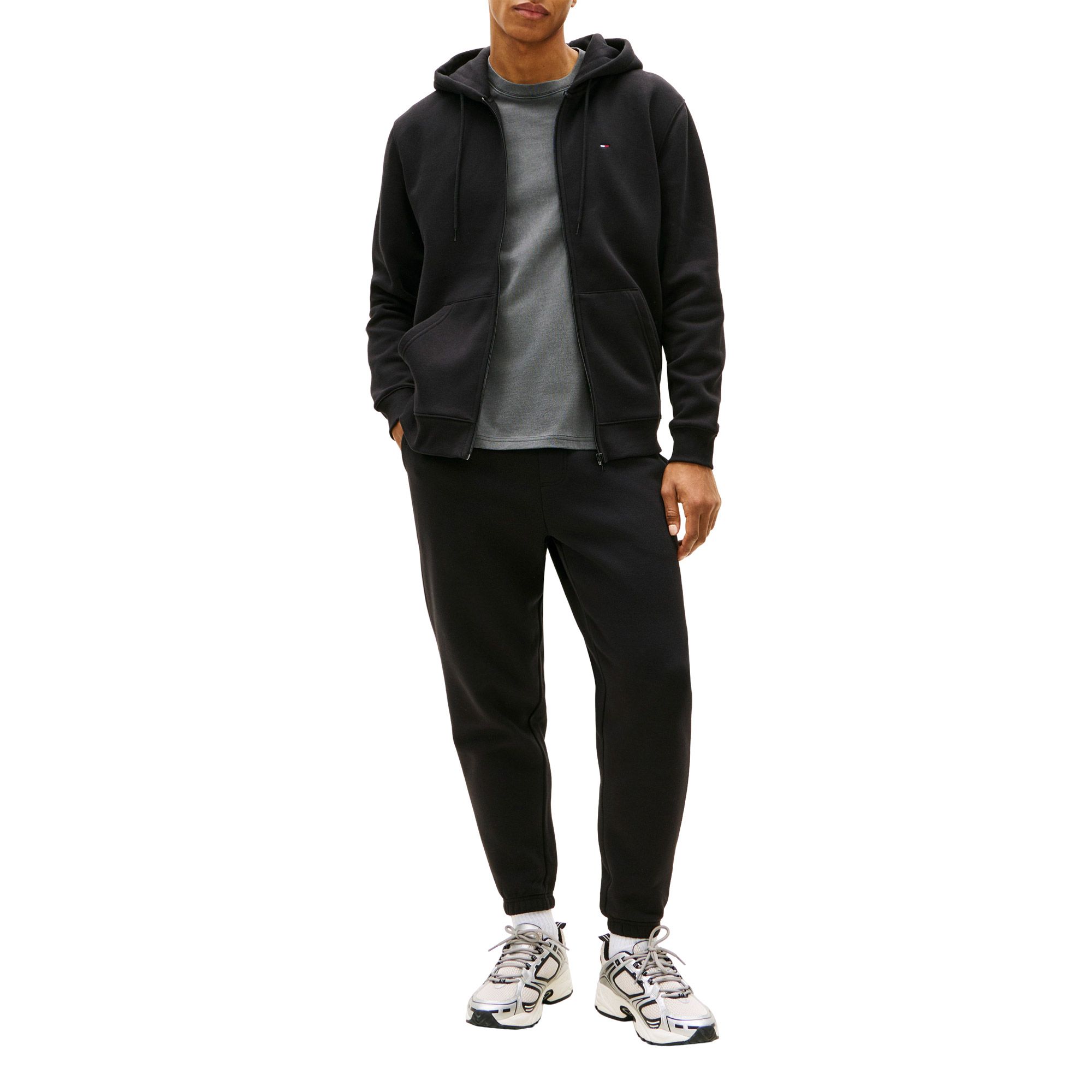Reslad RS-5087 Trainingspak voor heren, joggingpak met capuchon en rits, sweatshirt bovenstuk, zwart-wit, L
