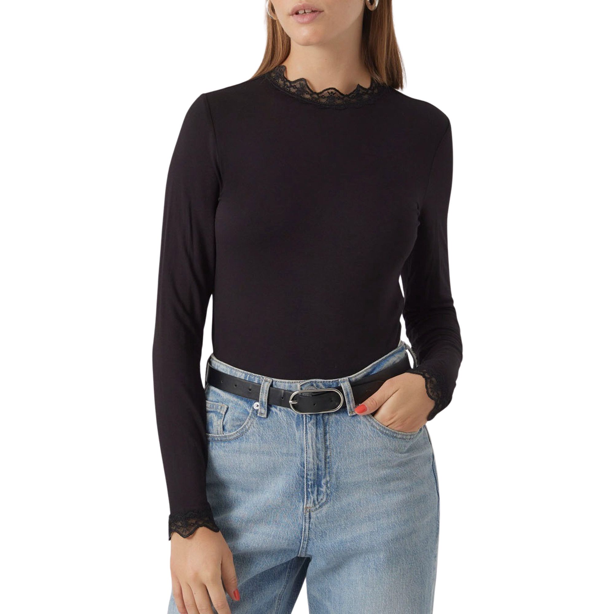 Top Vero Moda Rosa Highneck Longsleeve Femmes