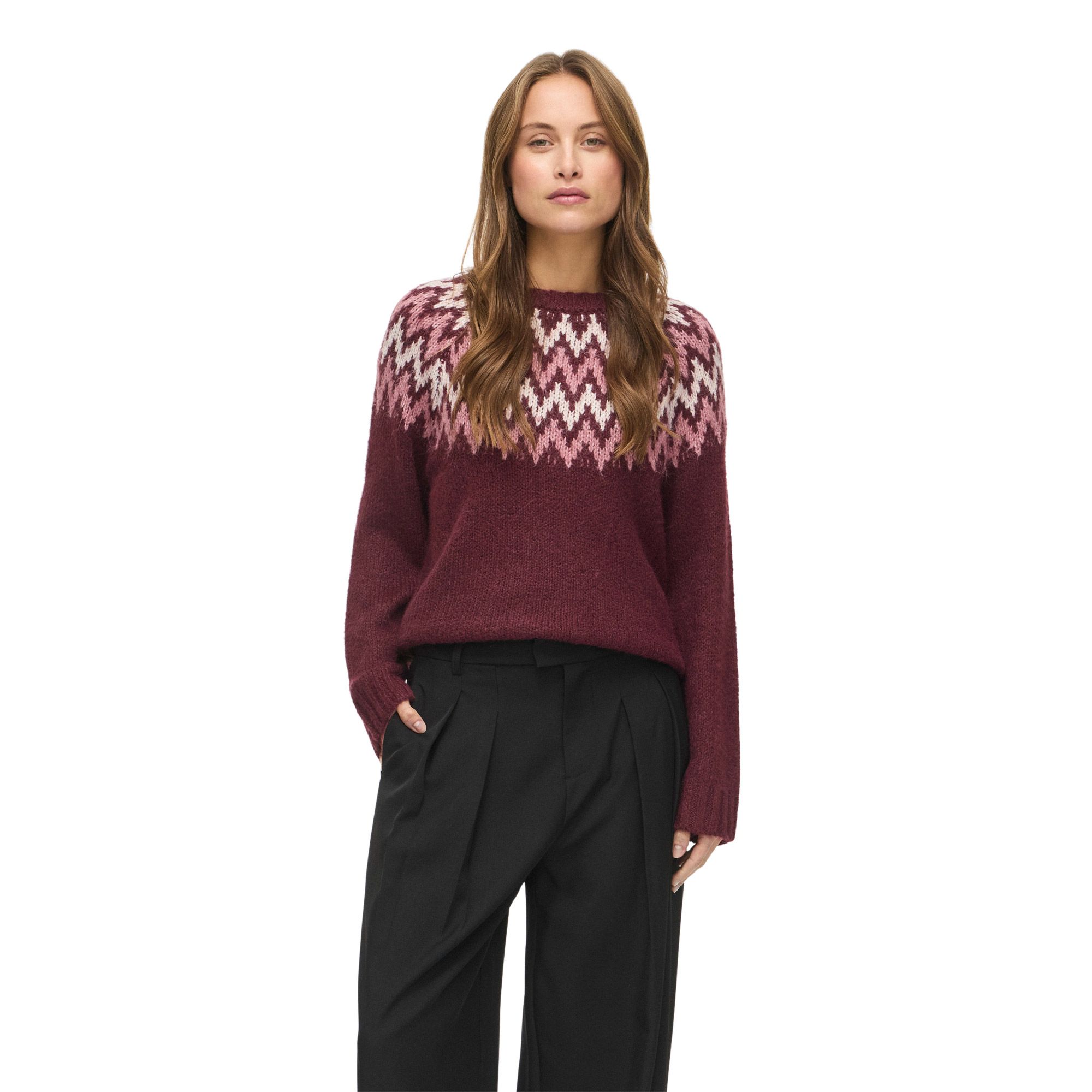 Vila Toni Crew Jacquard Knitted Sweater Dames
