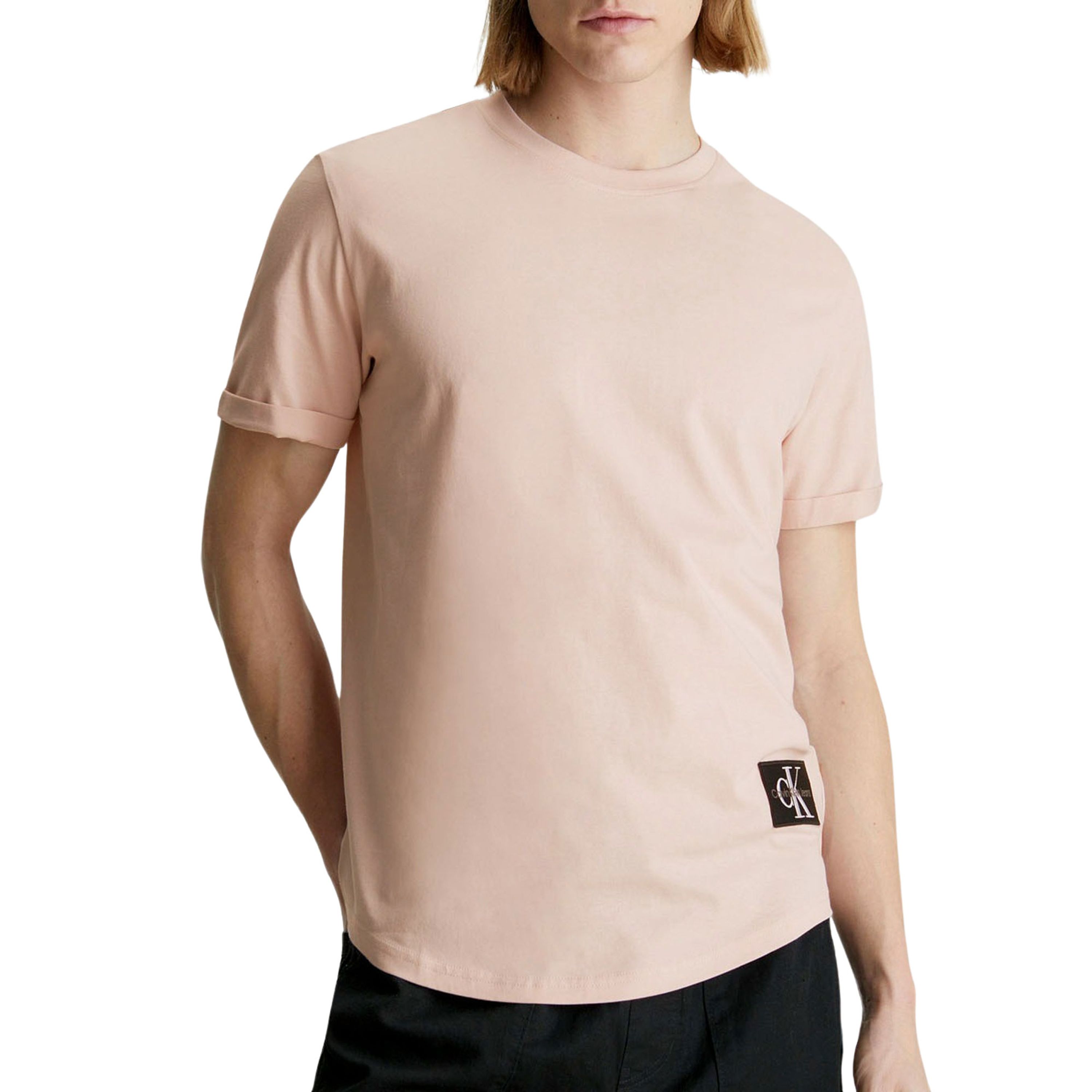 CALVIN KLEIN Heren Polo's & T-shirts Badge Turn Up Sleeve Lichtroze