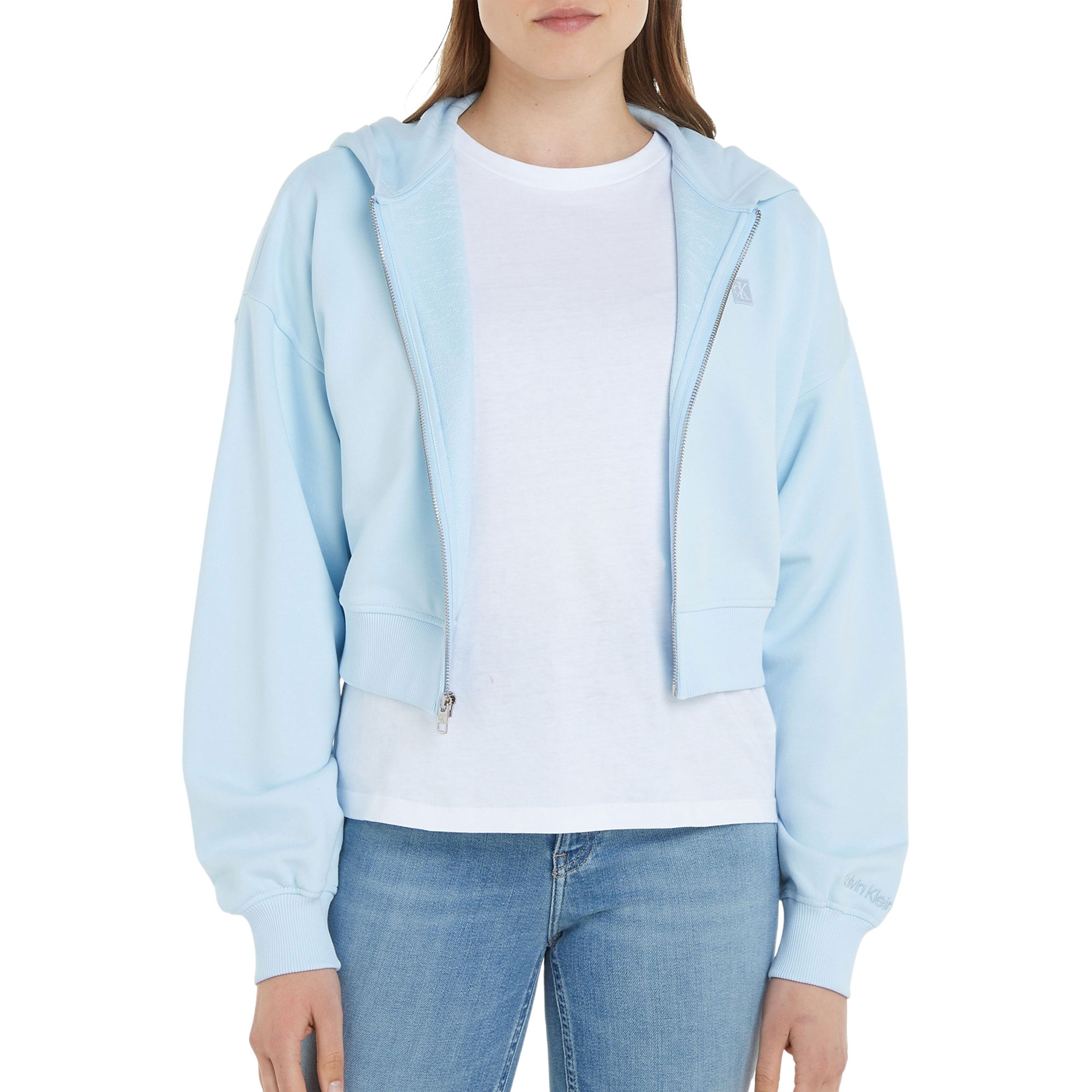 Calvin Klein Jeans Geborduurde Badge Rits Sweatshirt Blue Dames