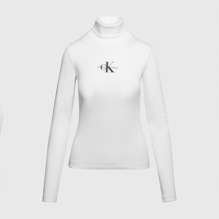 Calvin Klein Monologo Rib Roll Neck Langarm Shirt Damen | Plutosport