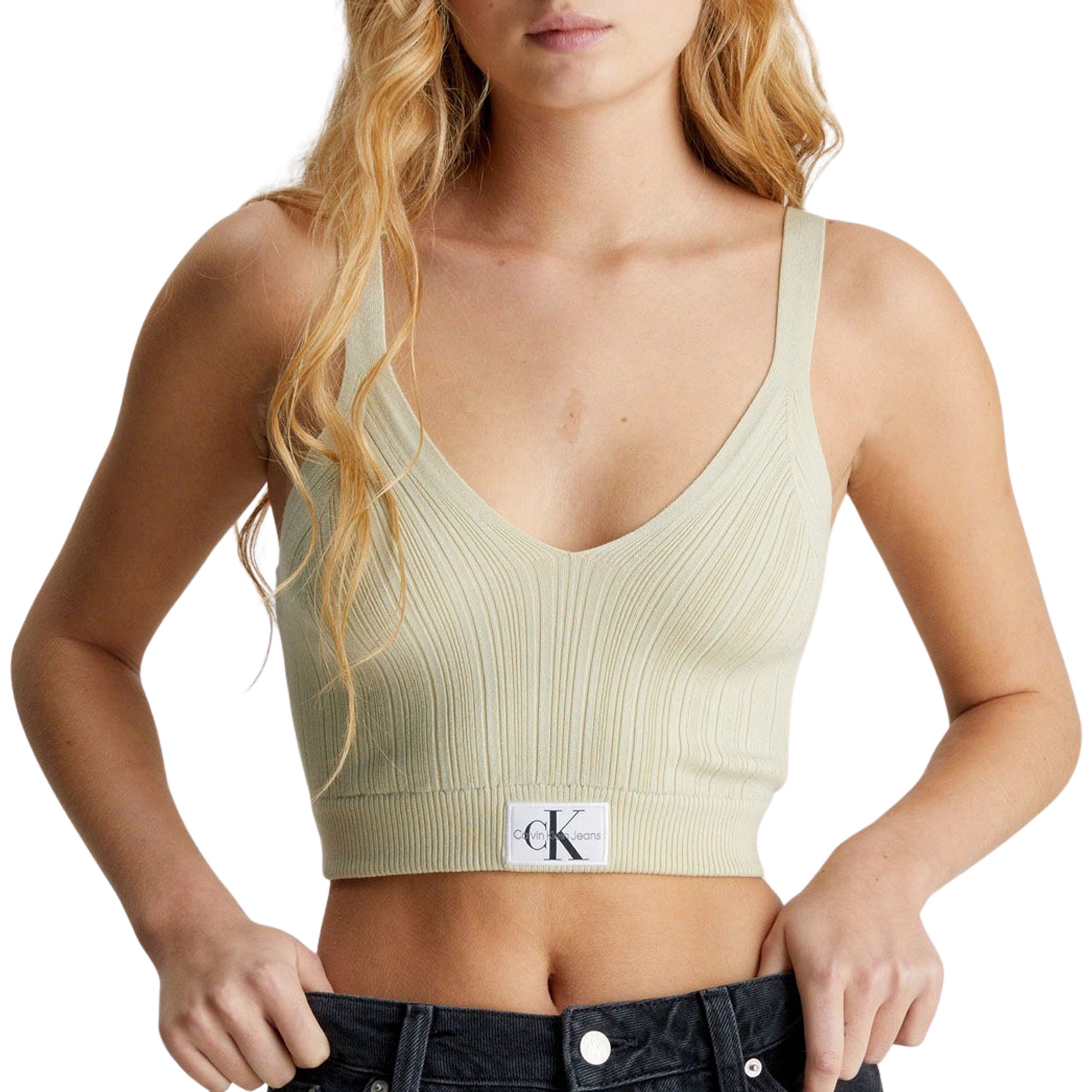Calvin Klein Jeans Geweven Label Trui voor Vrouwen Beige Dames