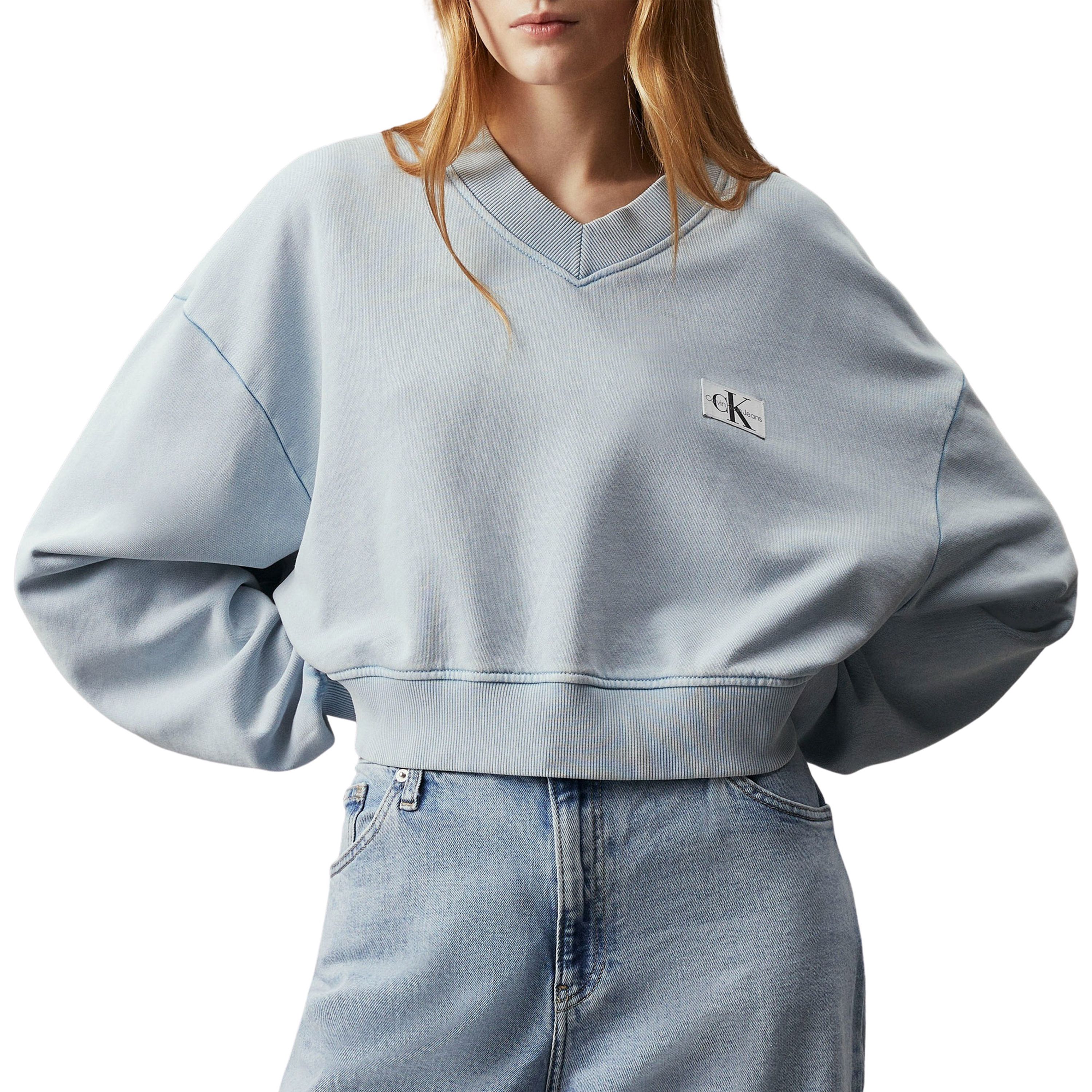 Calvin Klein Woven Label Washed V-neck Sweater Dames