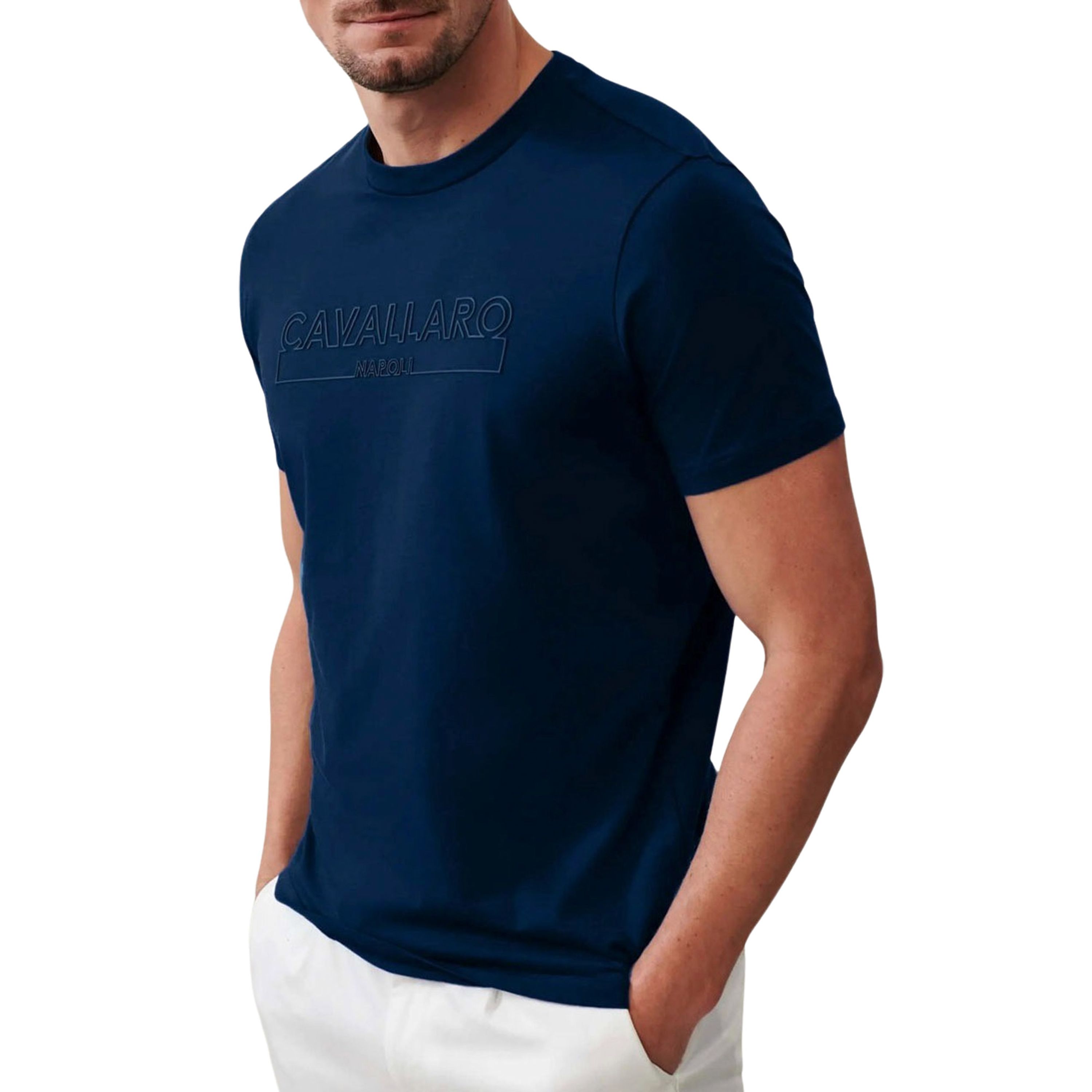Cavallaro Napoli regular fit T-shirt Beciano met printopdruk blue opal
