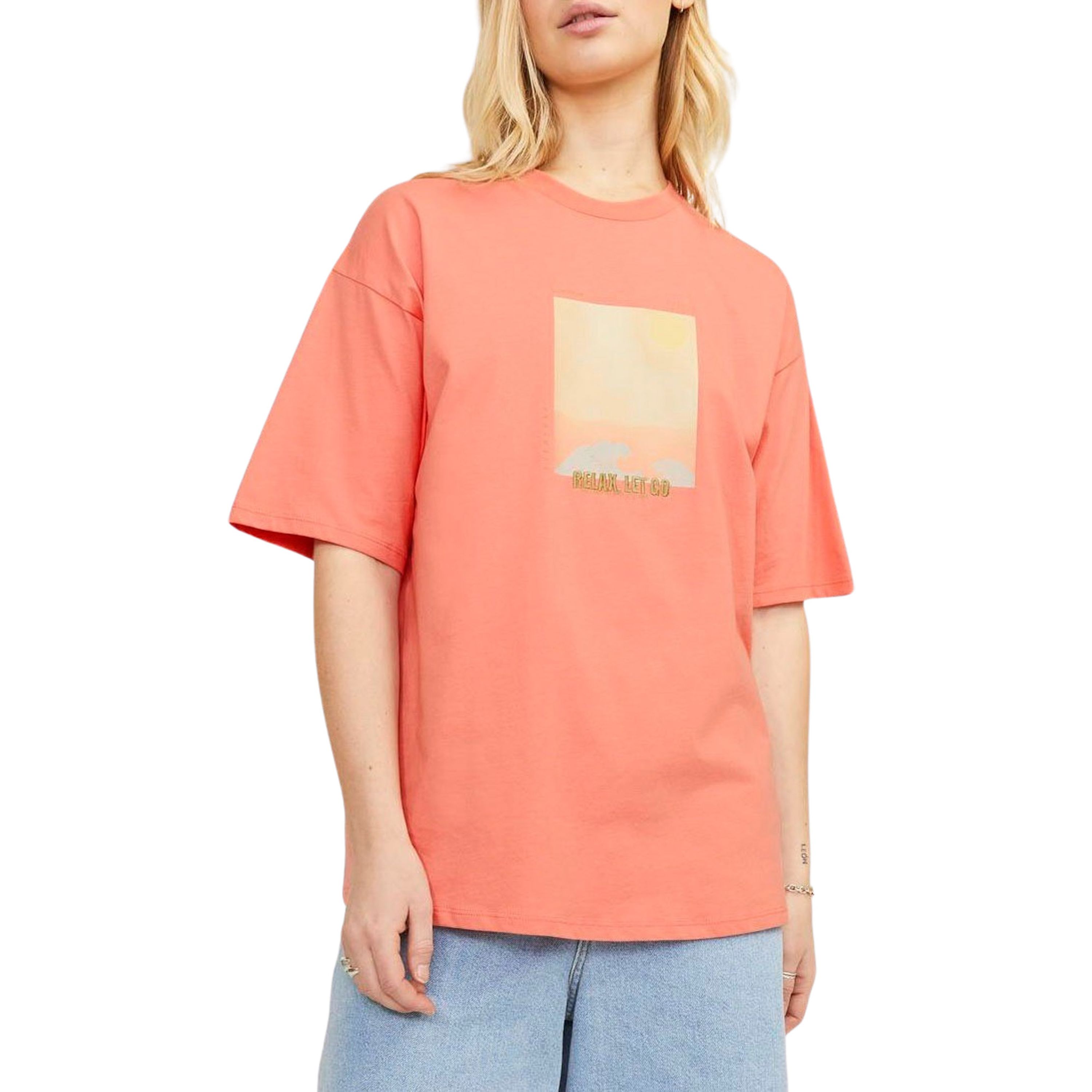 JJXX T-shirt JXPAIGE met printopdruk oranje