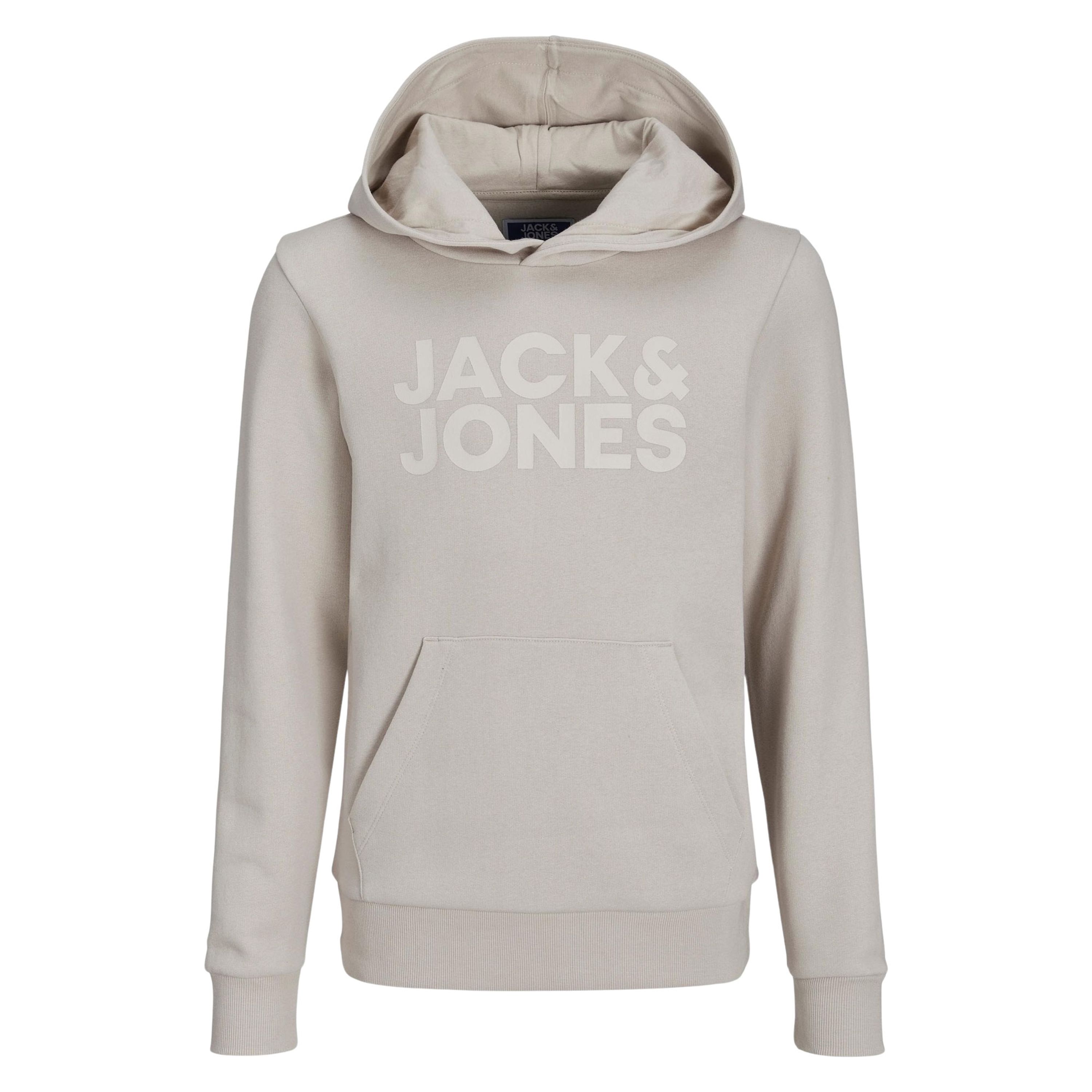 Jack & jones JUNIOR hoodie JJECORP met tekst ecru Sweater Jongens Katoen Capuchon 164