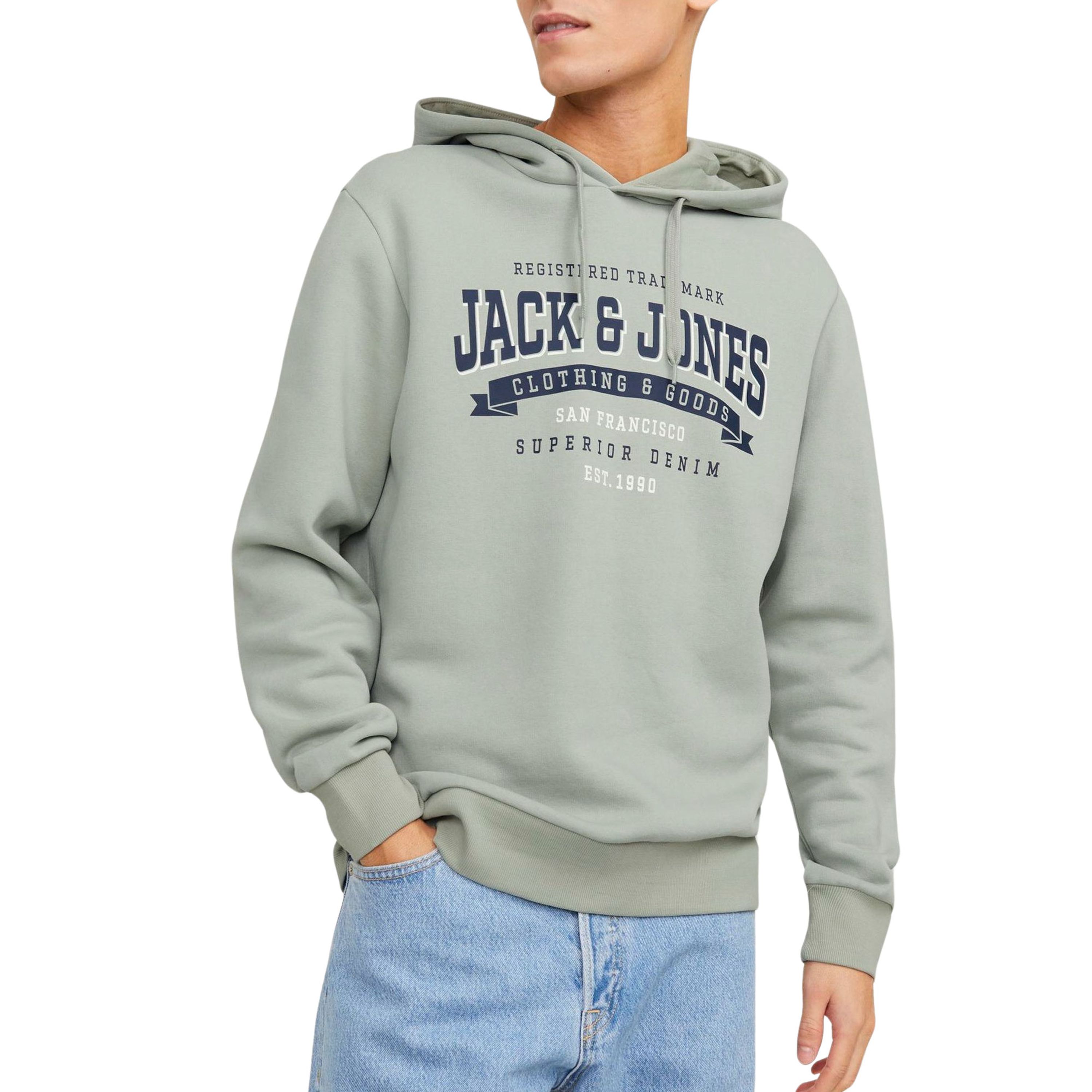 JACK & JONES ESSENTIALS hoodie JJELOGO met printopdruk desert sage