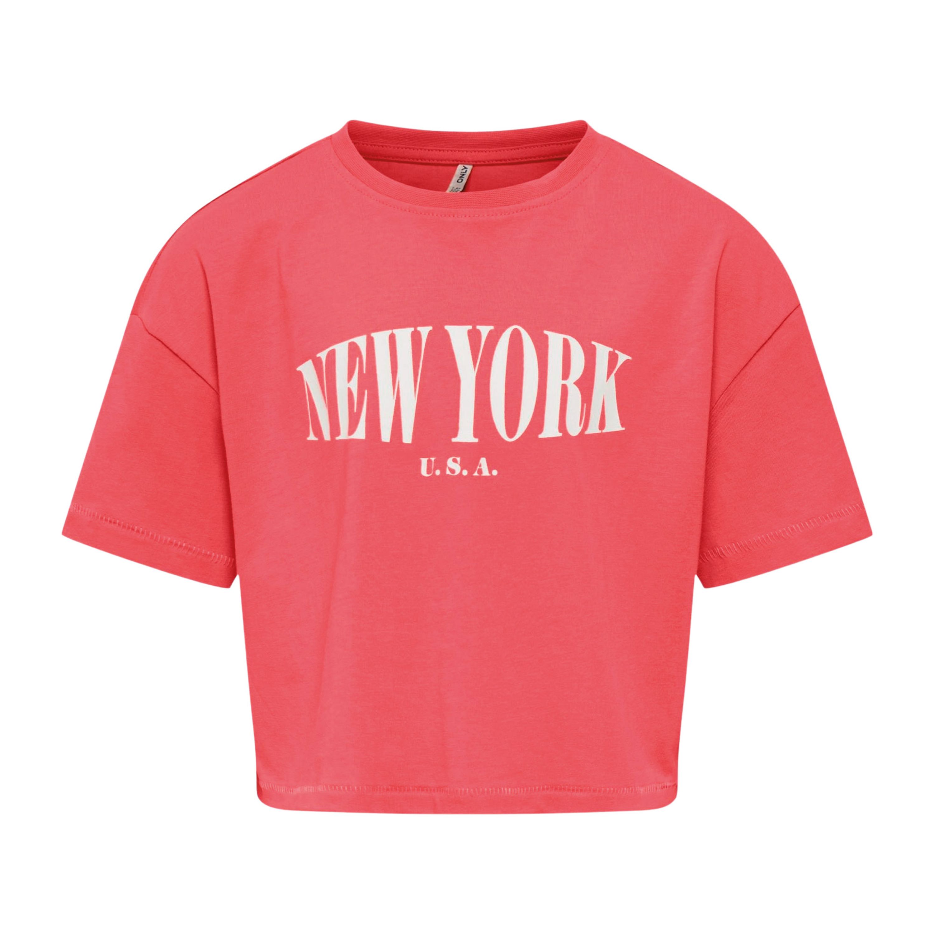 Only KIDS GIRL T-shirt KOGOLIVIA met tekst koraalroze Meisjes Katoen Ronde hals 158 164