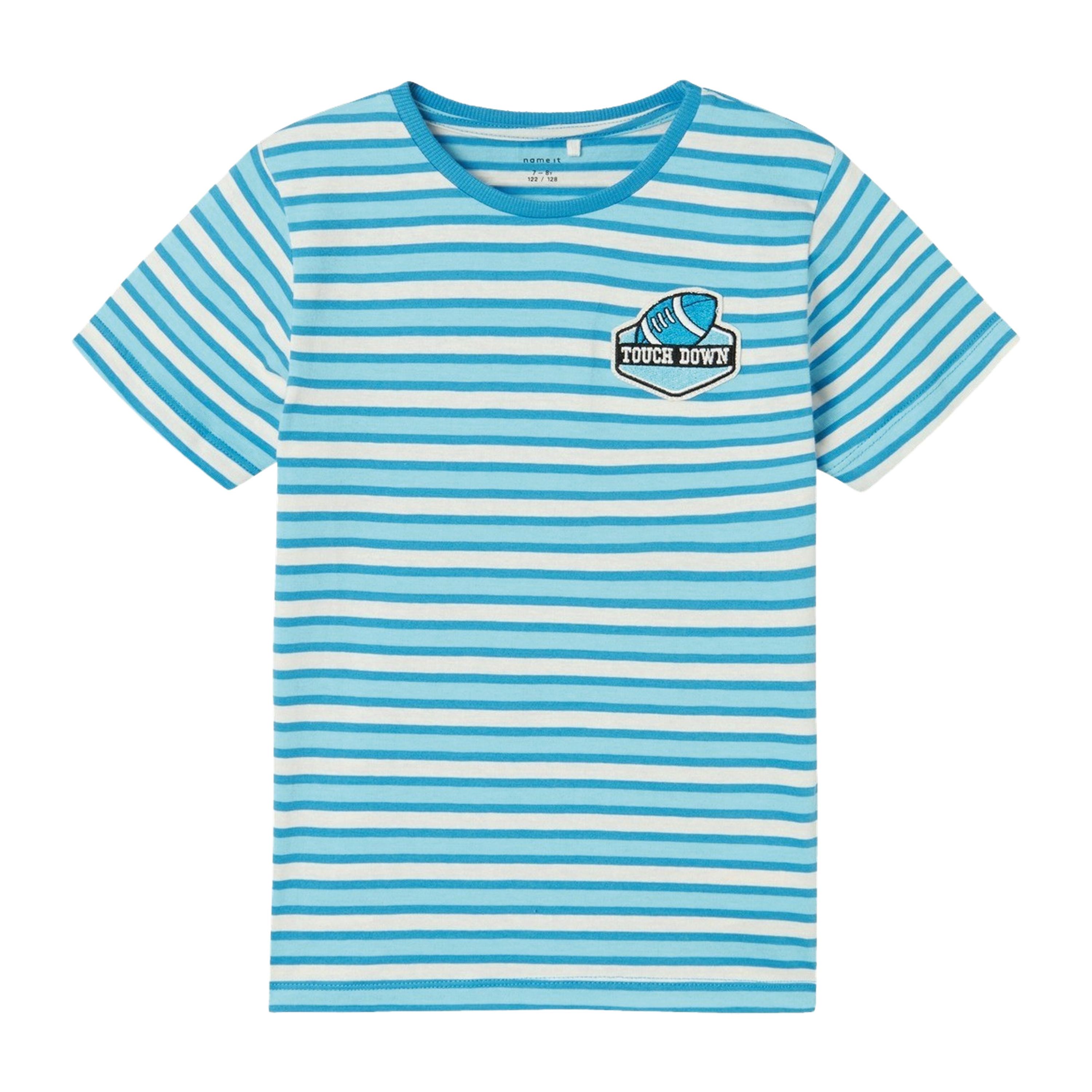 Name it KIDS gestreept T-shirt NKMDALOVAN aquablauw wit Jongens Katoen Ronde hals 146 152