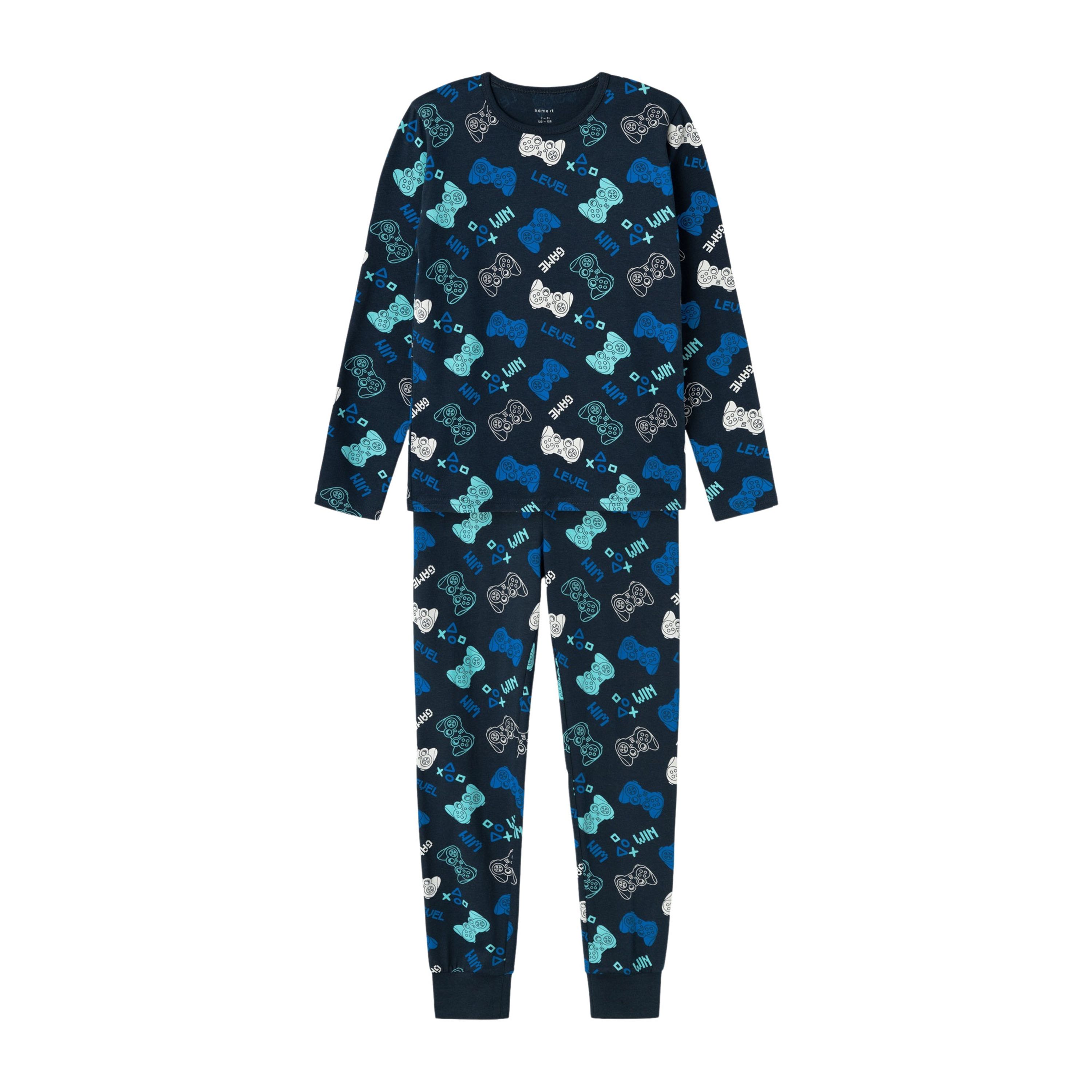 Name it KIDS pyjama NKMNIGHTSET donkerblauw Jongens Stretchkatoen Ronde hals 110 116