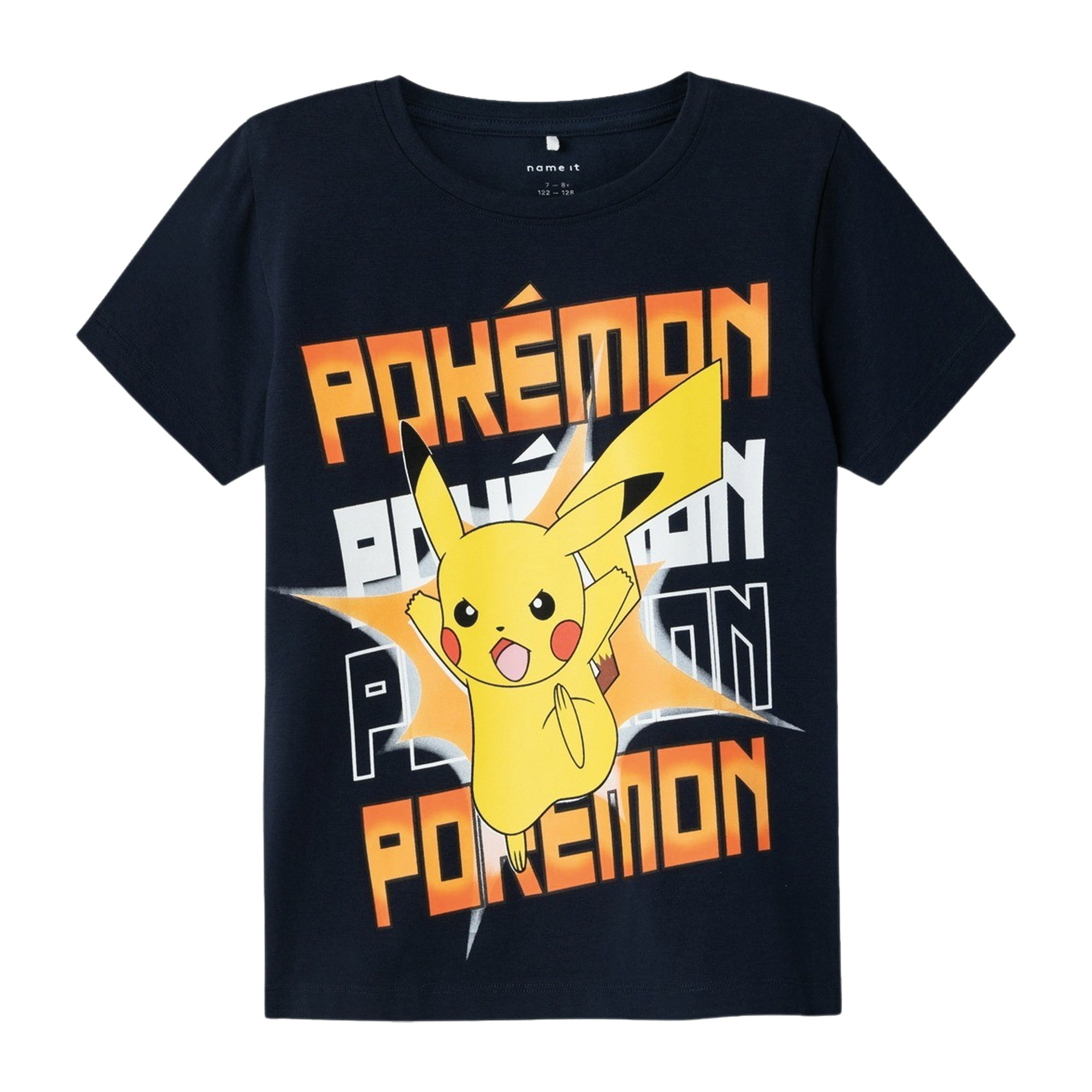 Name it KIDS Pokemon T-shirt NKMMACI met printopdruk donkerblauw Stretchkatoen Ronde hals 158 164