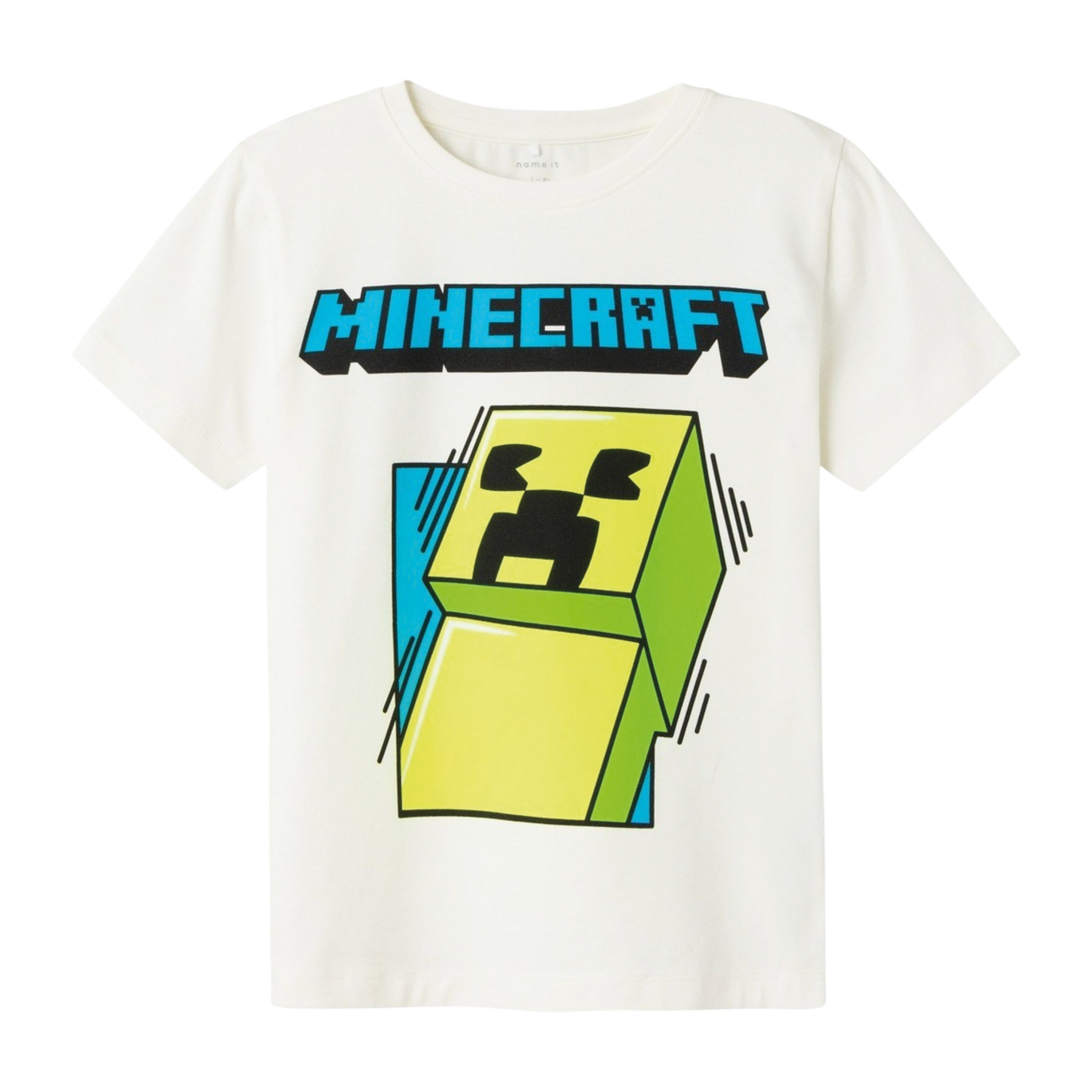 Name it KIDS Minecraft T-shirt NKMMOBIN met printopdruk offwhite Wit Biologisch katoen Ronde hals 158 164