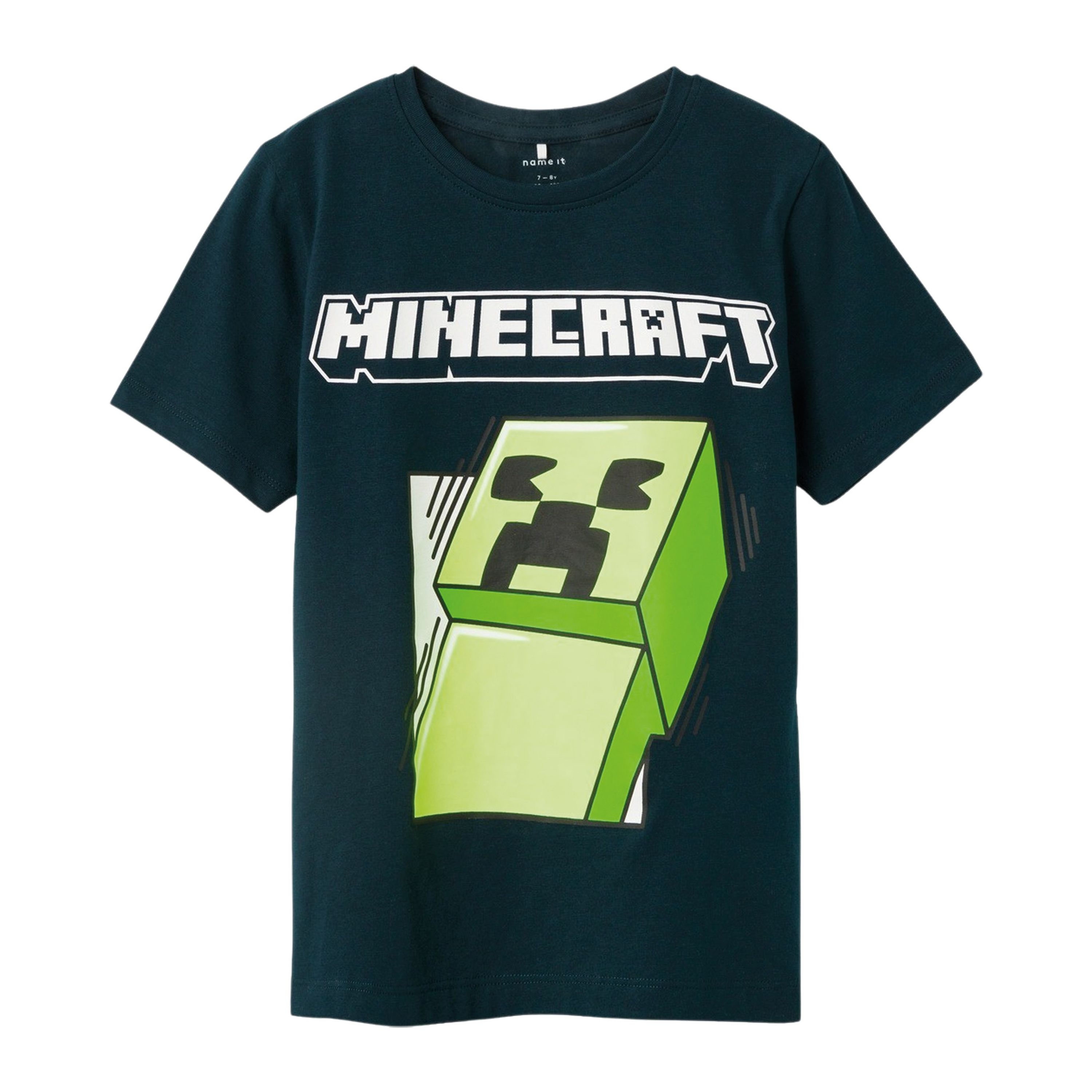 Name it KIDS Minecraft T-shirt NKMMOBIN met printopdruk donkerblauw Biologisch katoen Ronde hals 122 128