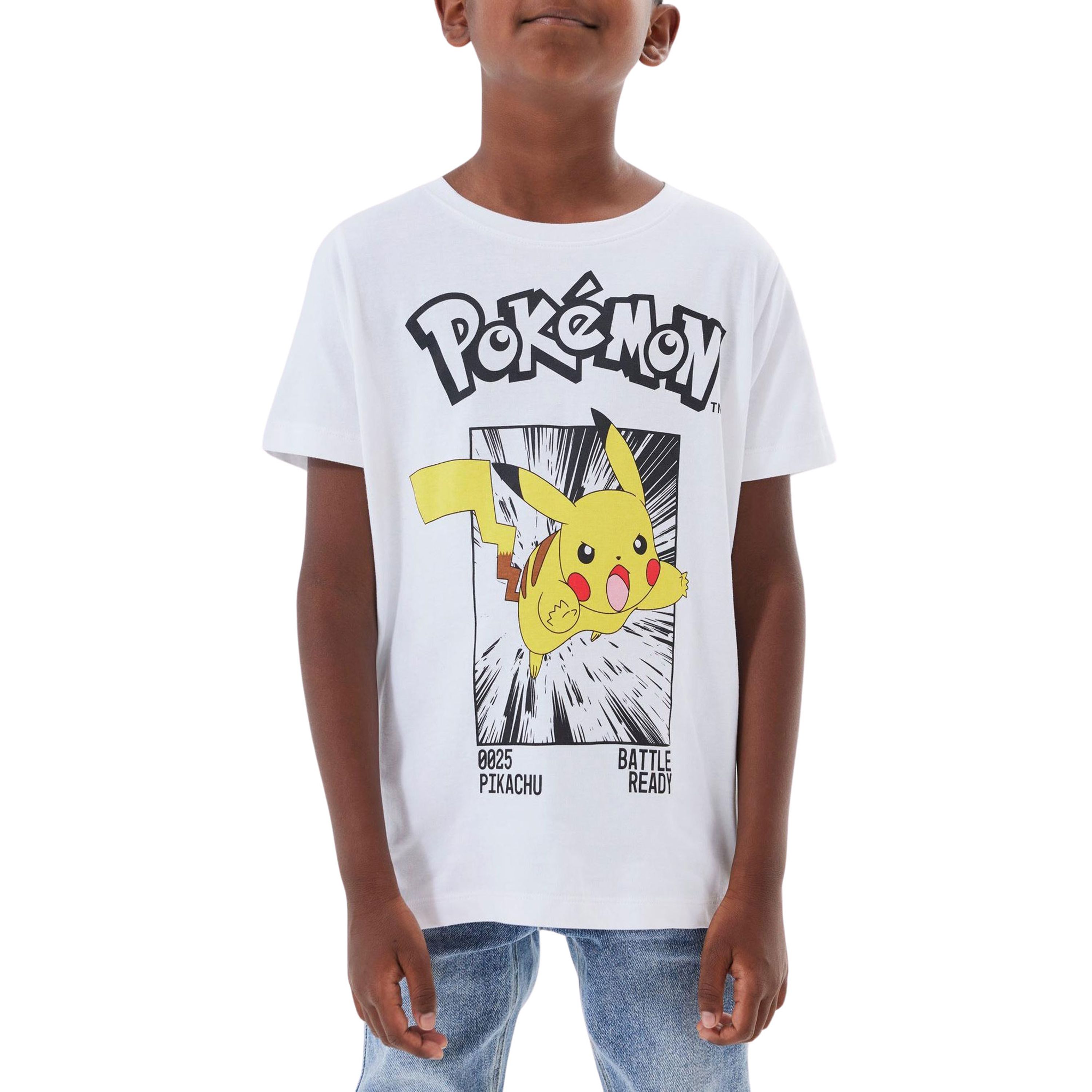 Name it KIDS T-shirt NKMNOISI met Pokemon printopdruk wit geel zwart Katoen Ronde hals 158 164
