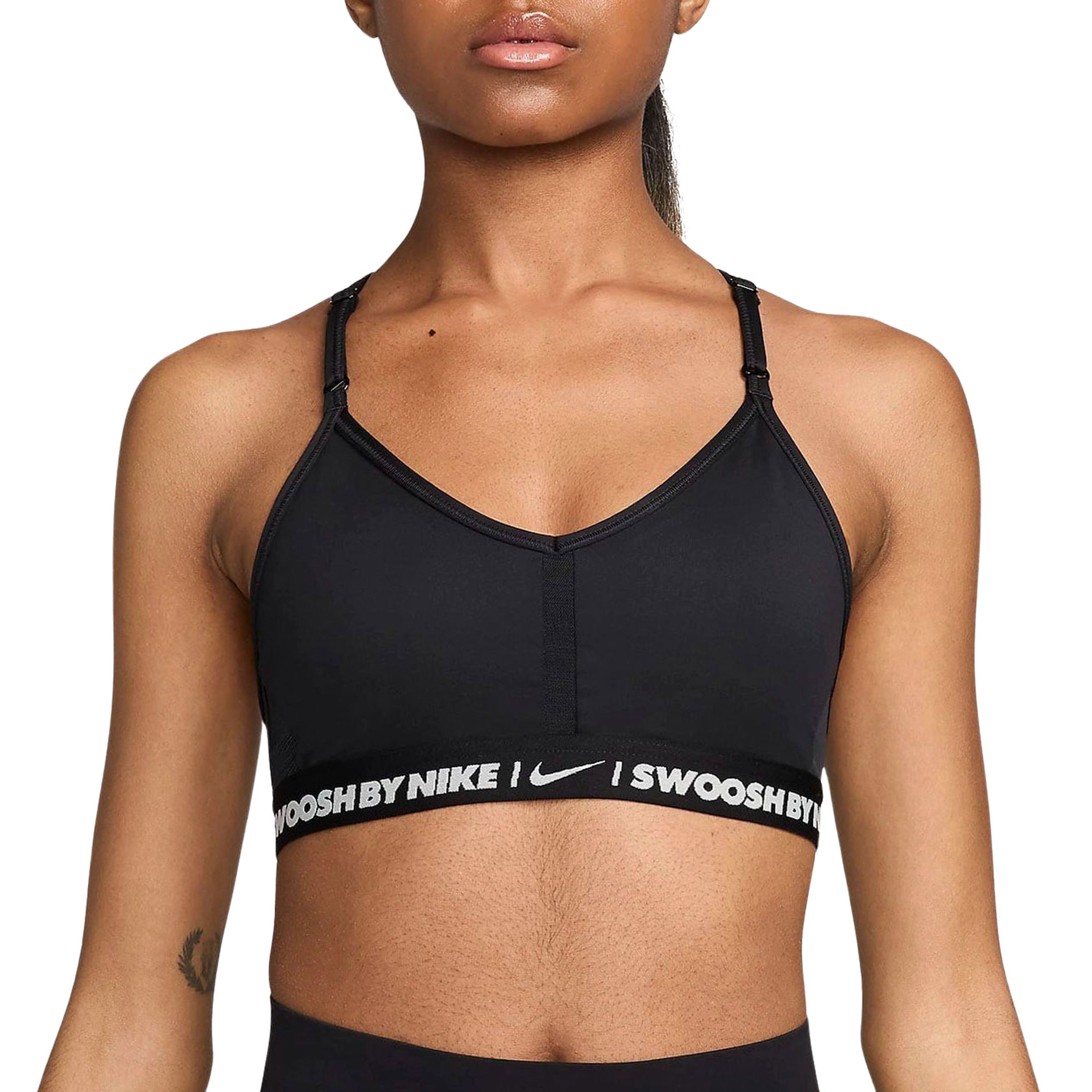 Nike Indy Padded sport-bh met V-hals en lichte ondersteuning Zwart