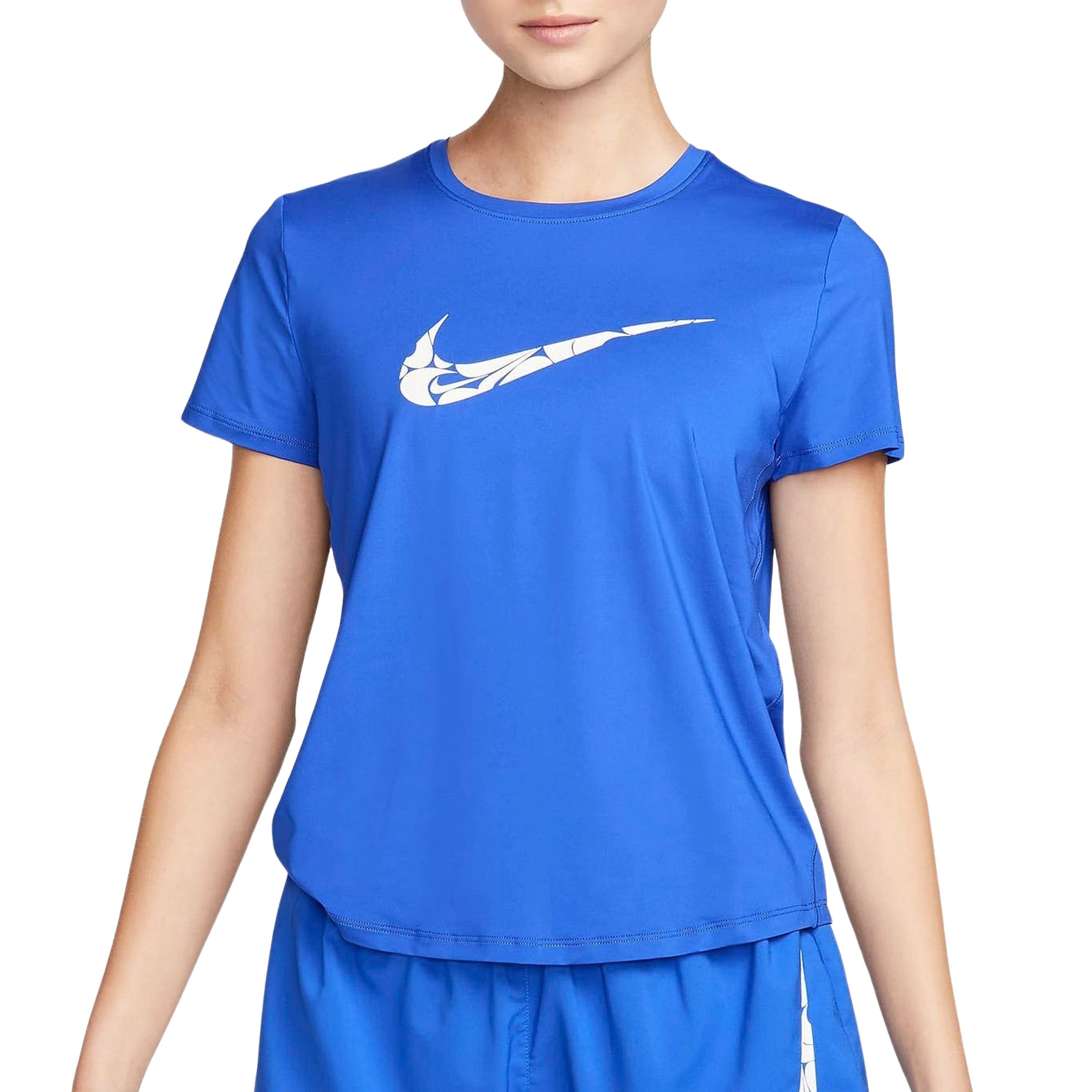 Nike One Swoosh Dri-FIT hardlooptop met korte mouwen voor dames Blauw