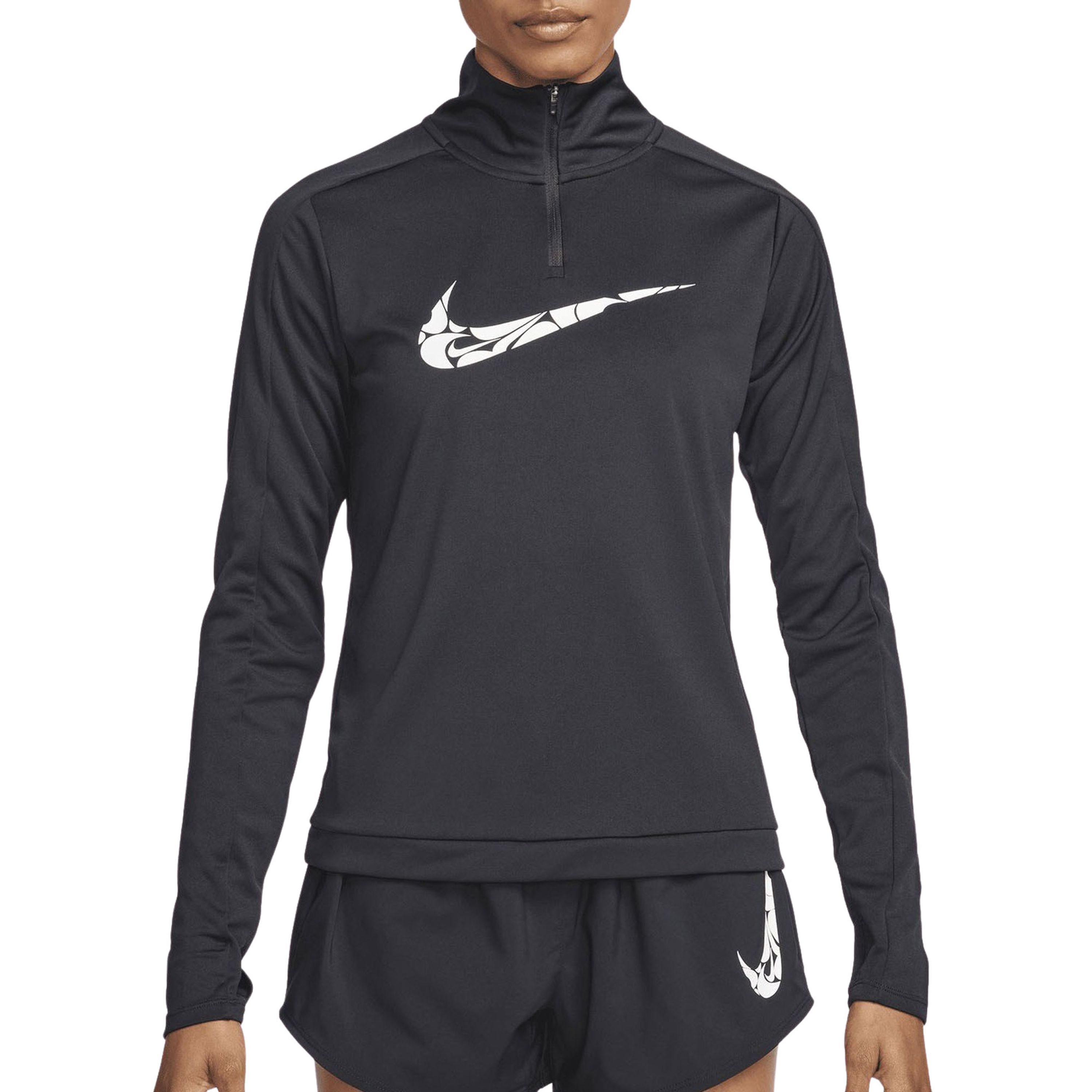 Nike Swoosh Dri-FIT tussenlaag met korte rits voor dames Zwart