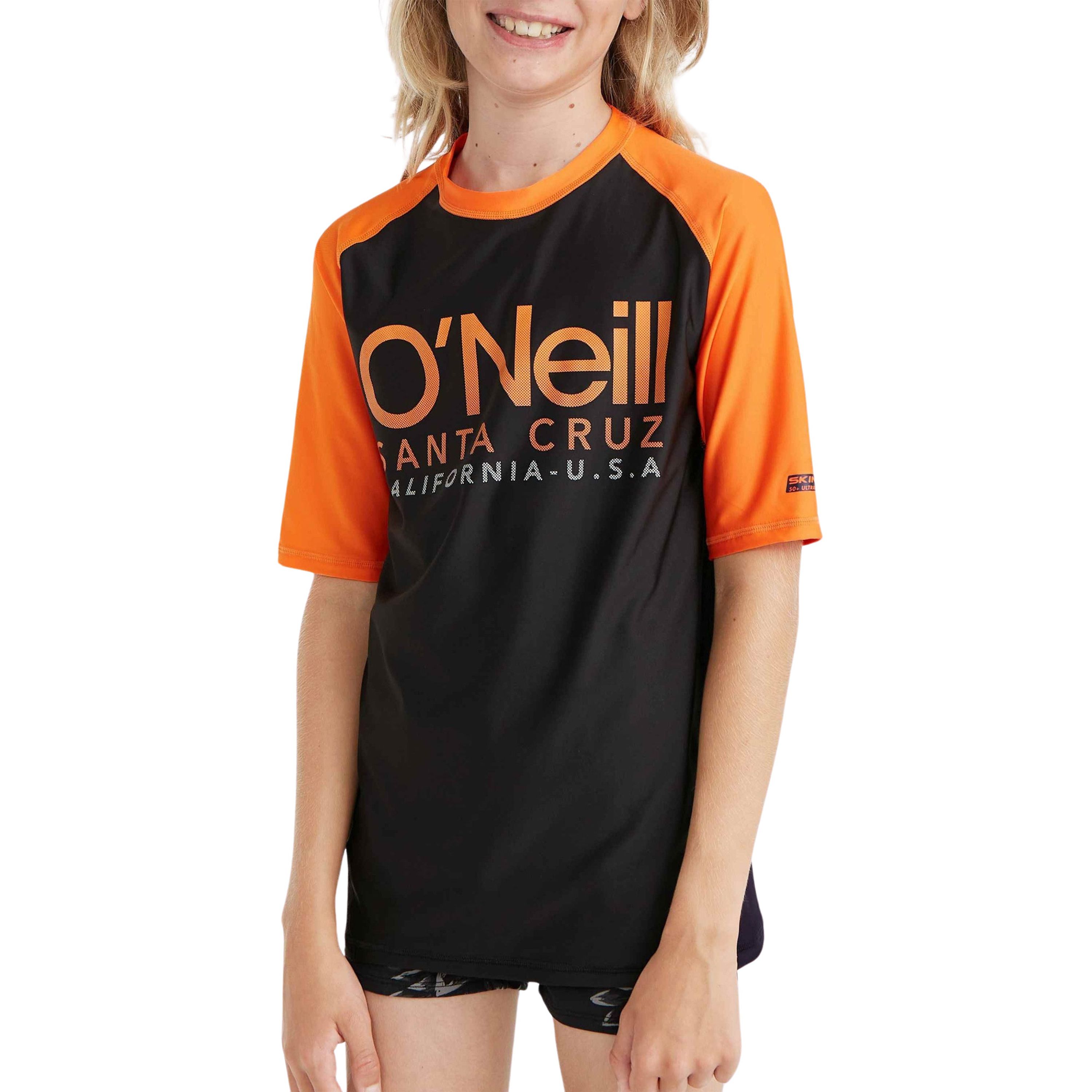 O'Neill UV T-shirt Cali zwart oranje UV shirt Jongens Gerecycled polyester Ronde hals 176
