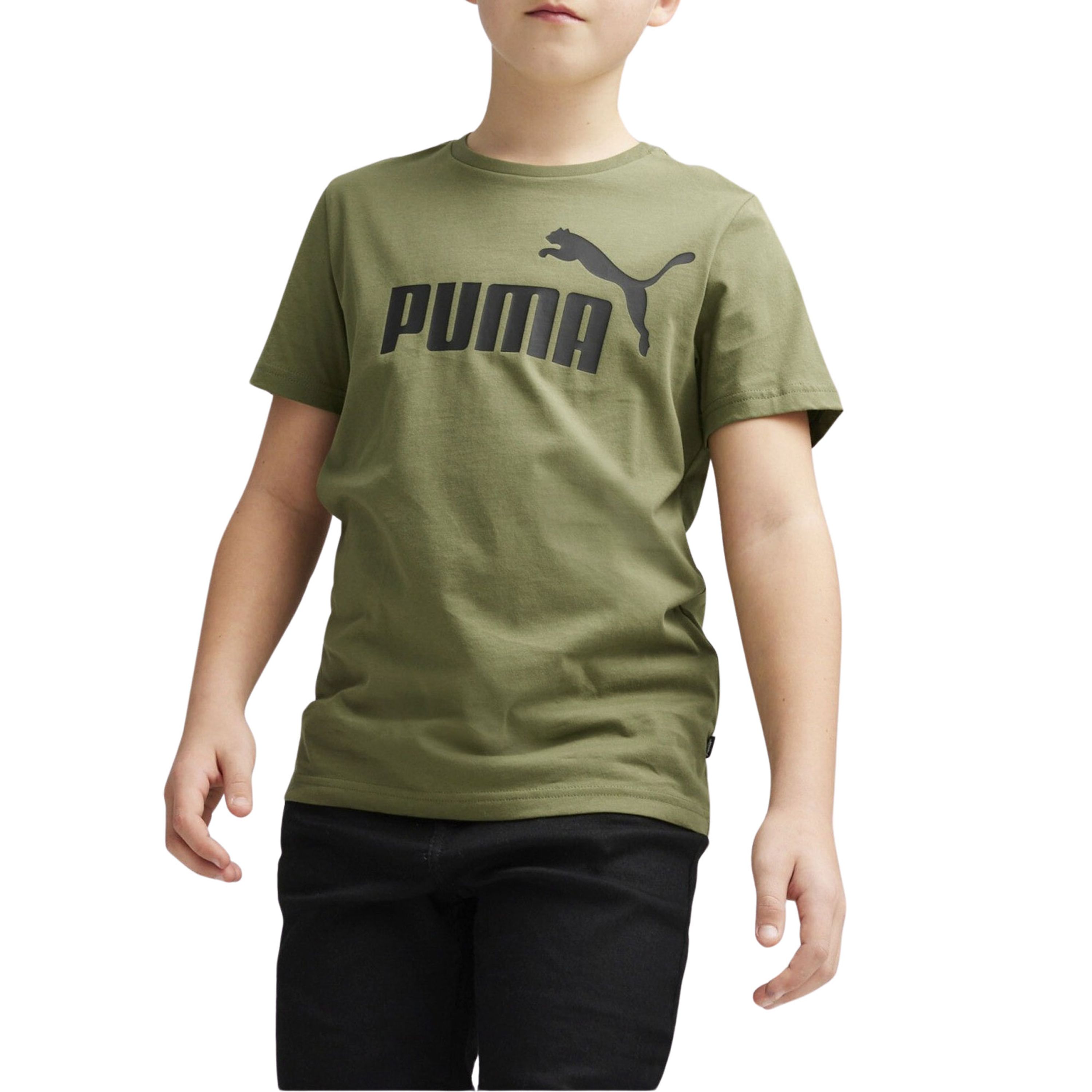 Puma T-shirt olijfgroen zwart Katoen Ronde hals Logo 164