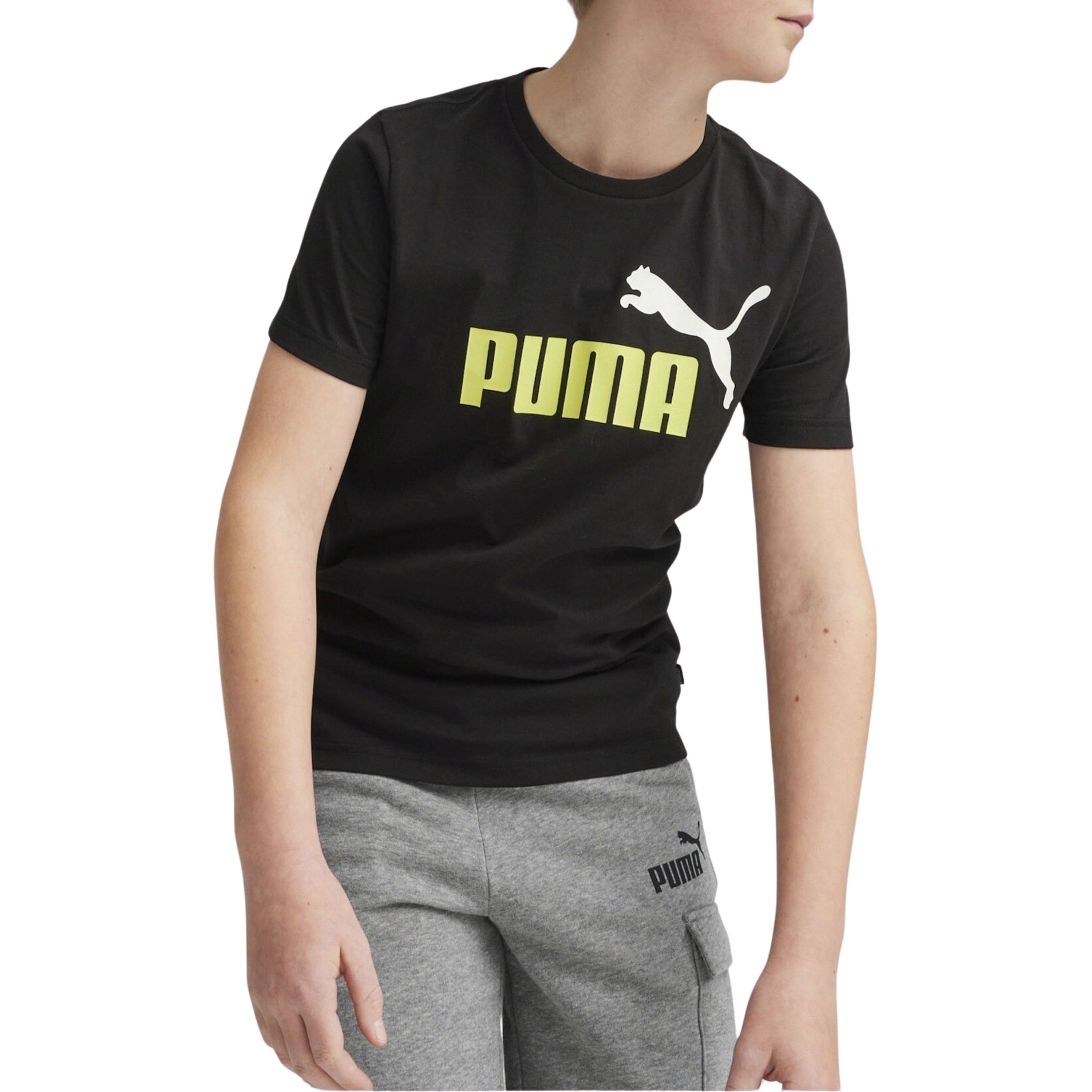 Puma T-shirt zwart geel Katoen Ronde hals Logo 164
